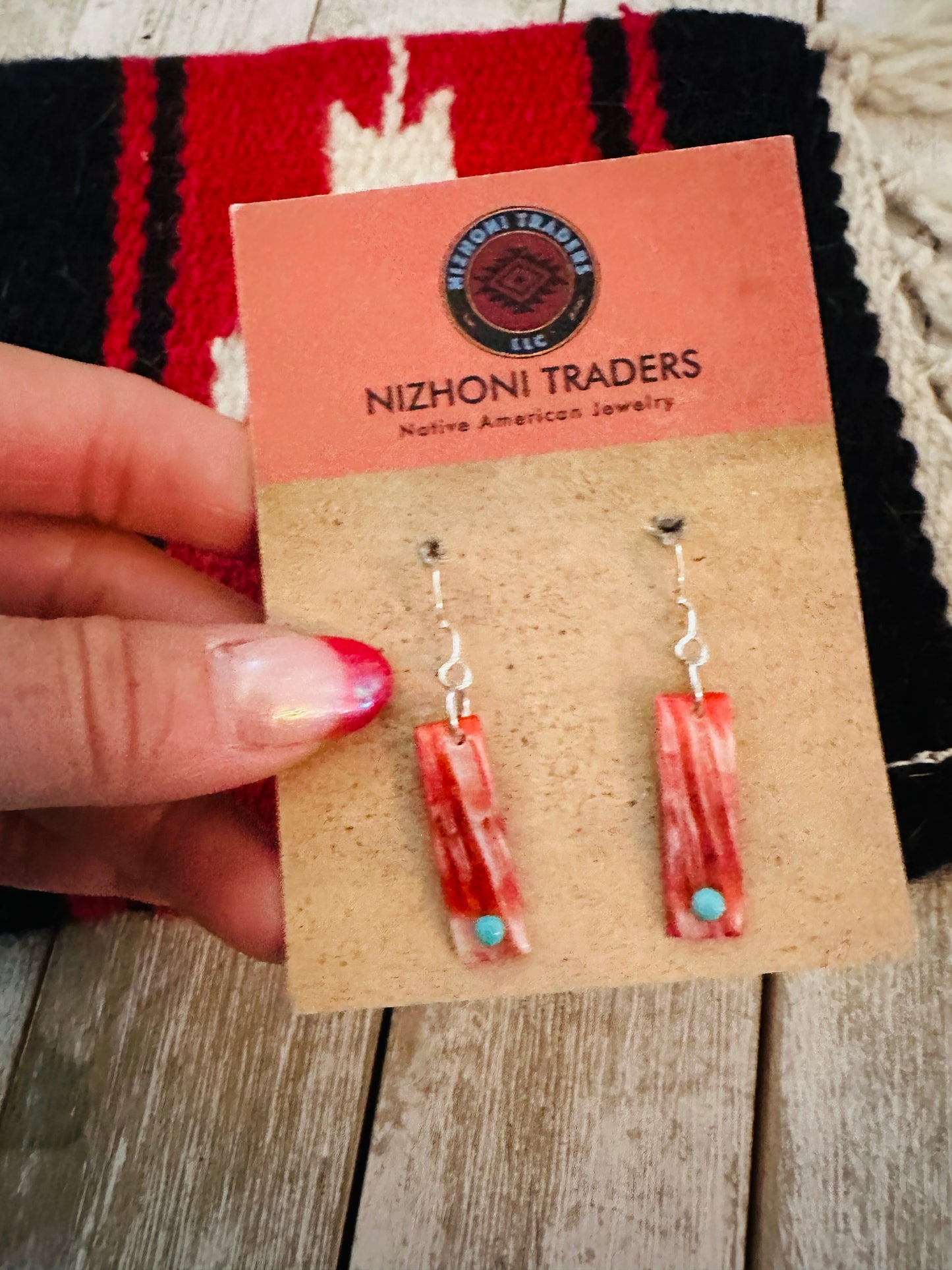 Orange Spiny & Turquoise Slab Dangle Earrings