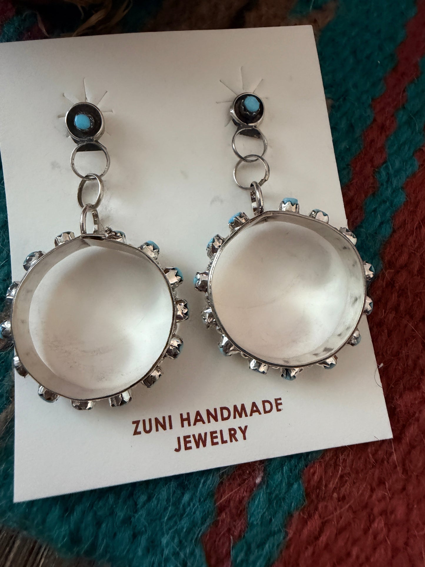 Handcrafted Sterling Silver & Turquoise Petit Point Dangle Hoop Earrings
