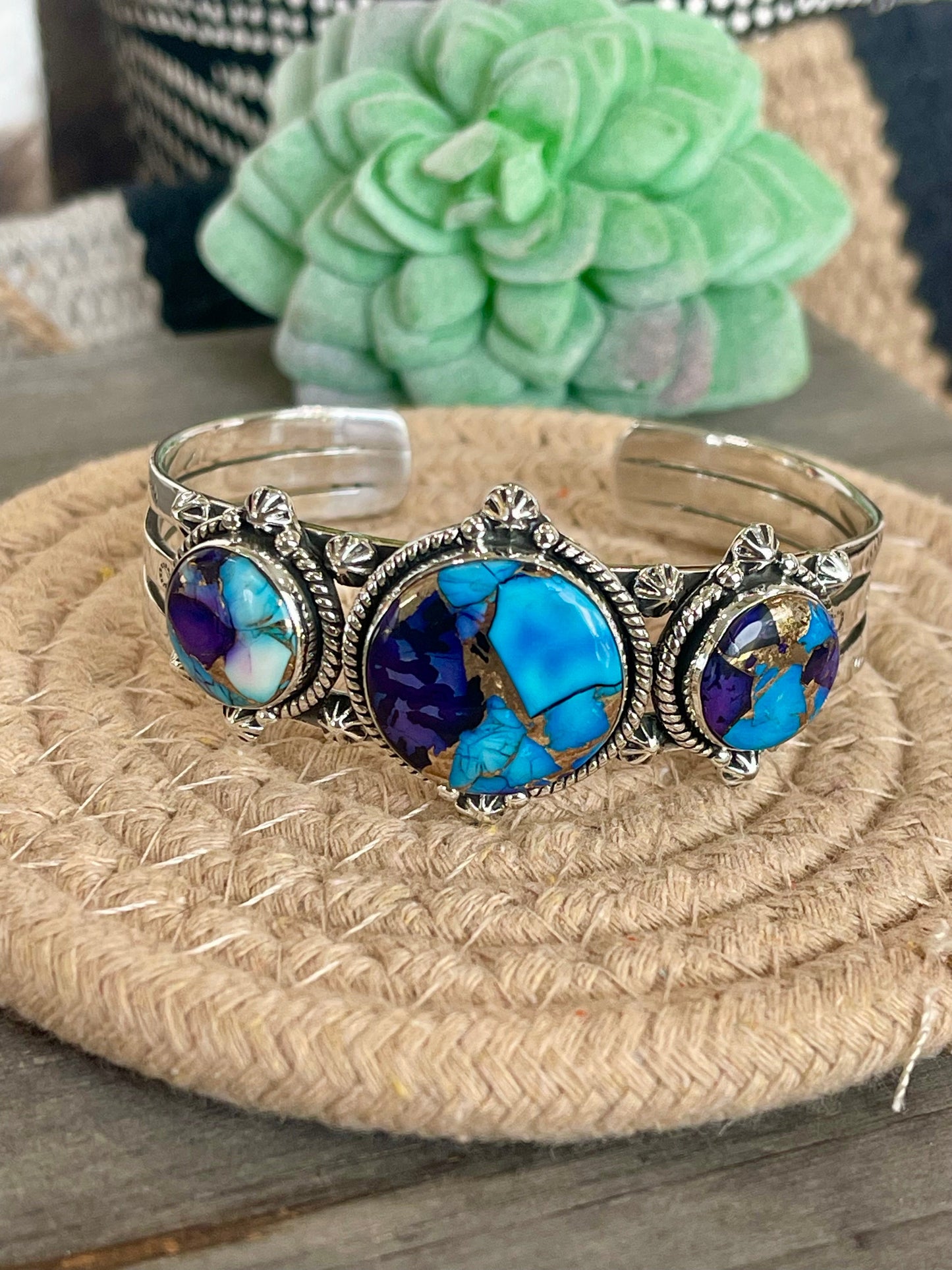 Handmade Sterling Silver Purple Kingman Mojave Adjustable  Cuff