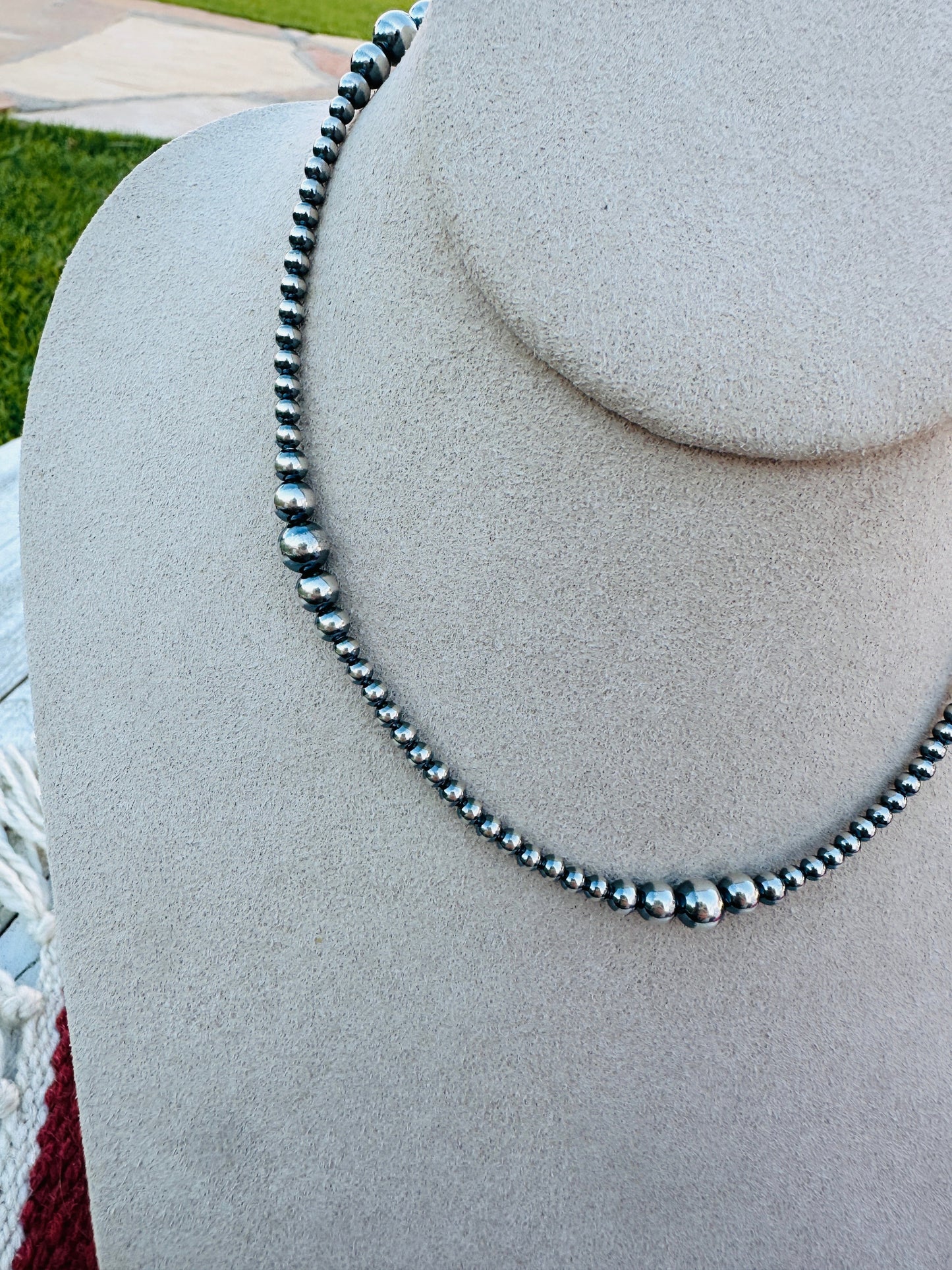 Handcrafted 14” Sterling Silver Pearl Beaded  Necklace