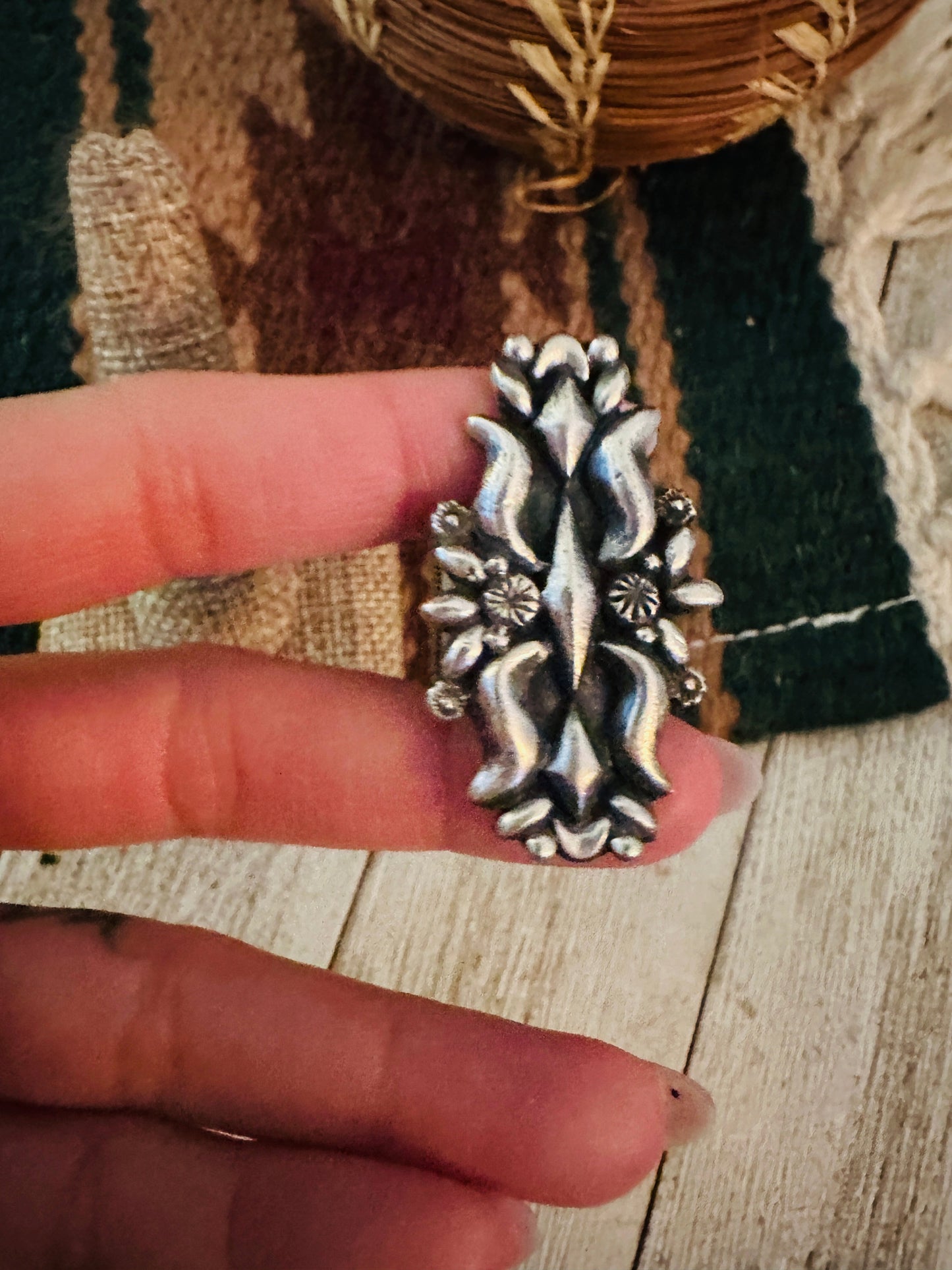 Handcrafted Sterling Silver Concho Ring by Leroy James