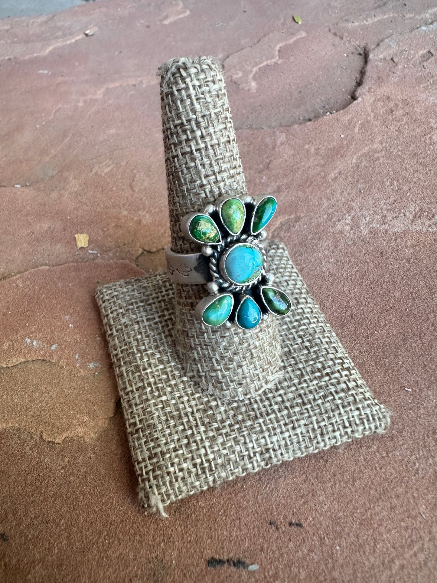 Handmade Sonoran Mountain Turquoise & Sterling Adjustable 7 Stone Ring