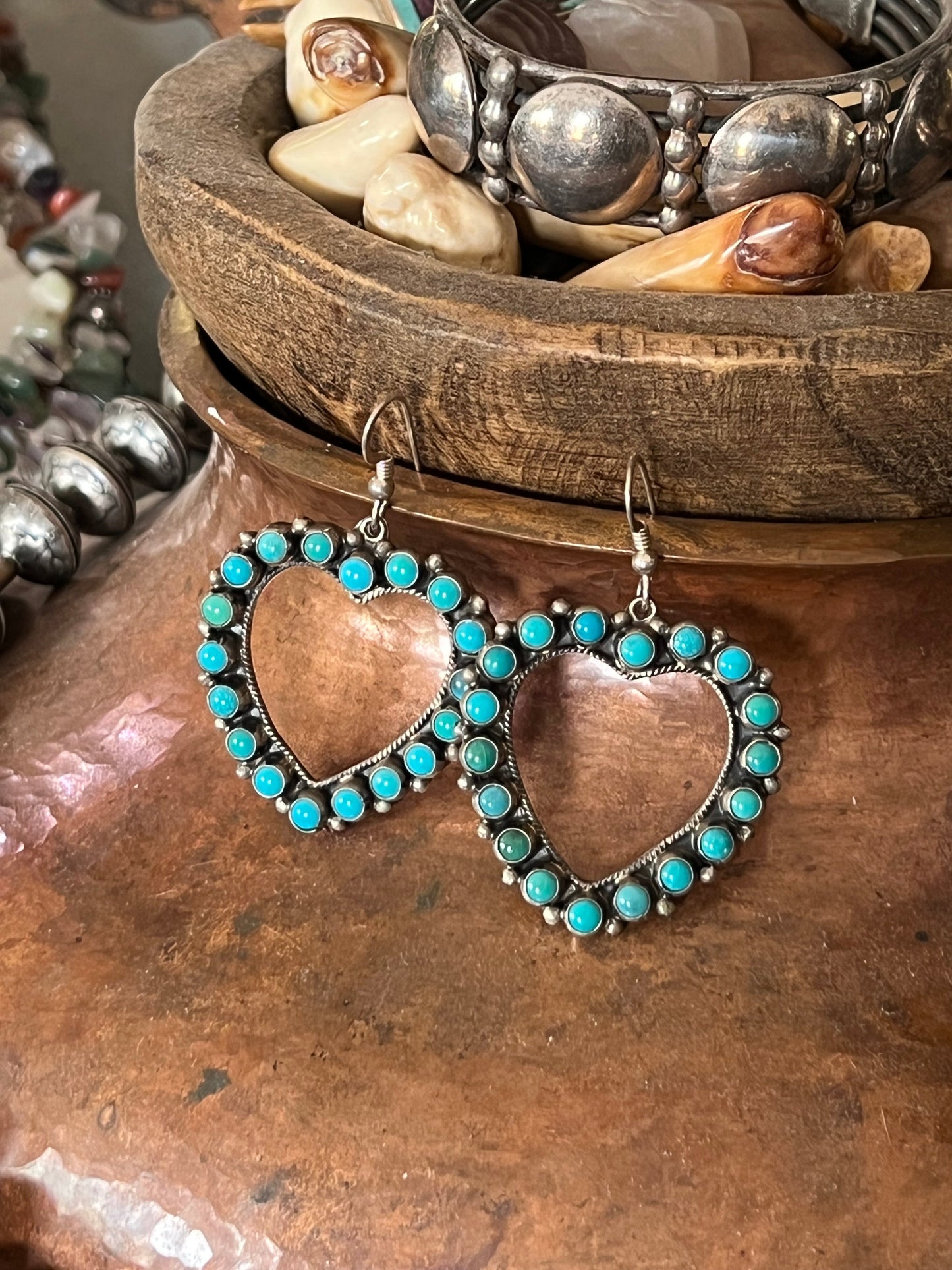 Don Lucas Sterling Silver and Kingman Turquoise Heart Earrings