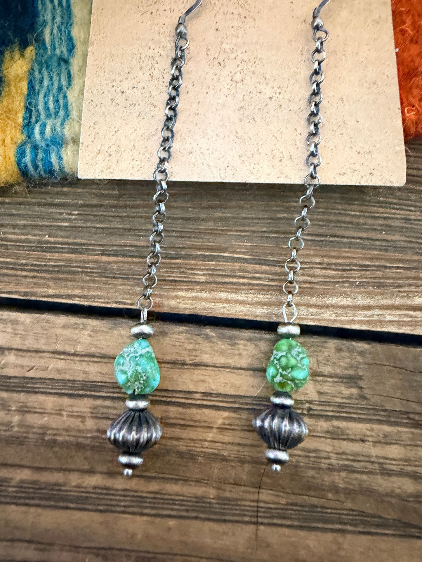 Handcrafted Sonoran Mountain Turquoise & Sterling Silver Beaded Dangle Earrings