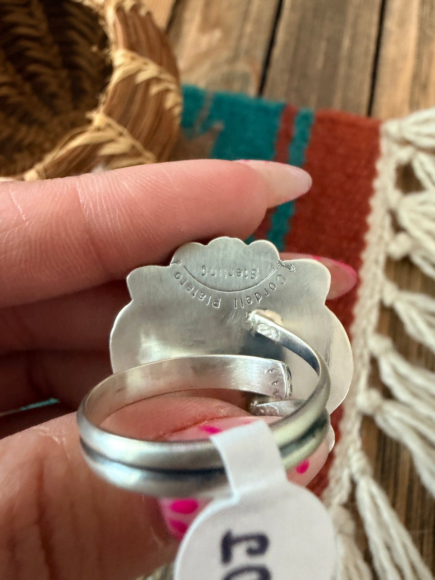 Handcrafted Dry Creek Turquoise & Sterling Silver Adjustable Ring by Cordell Platero