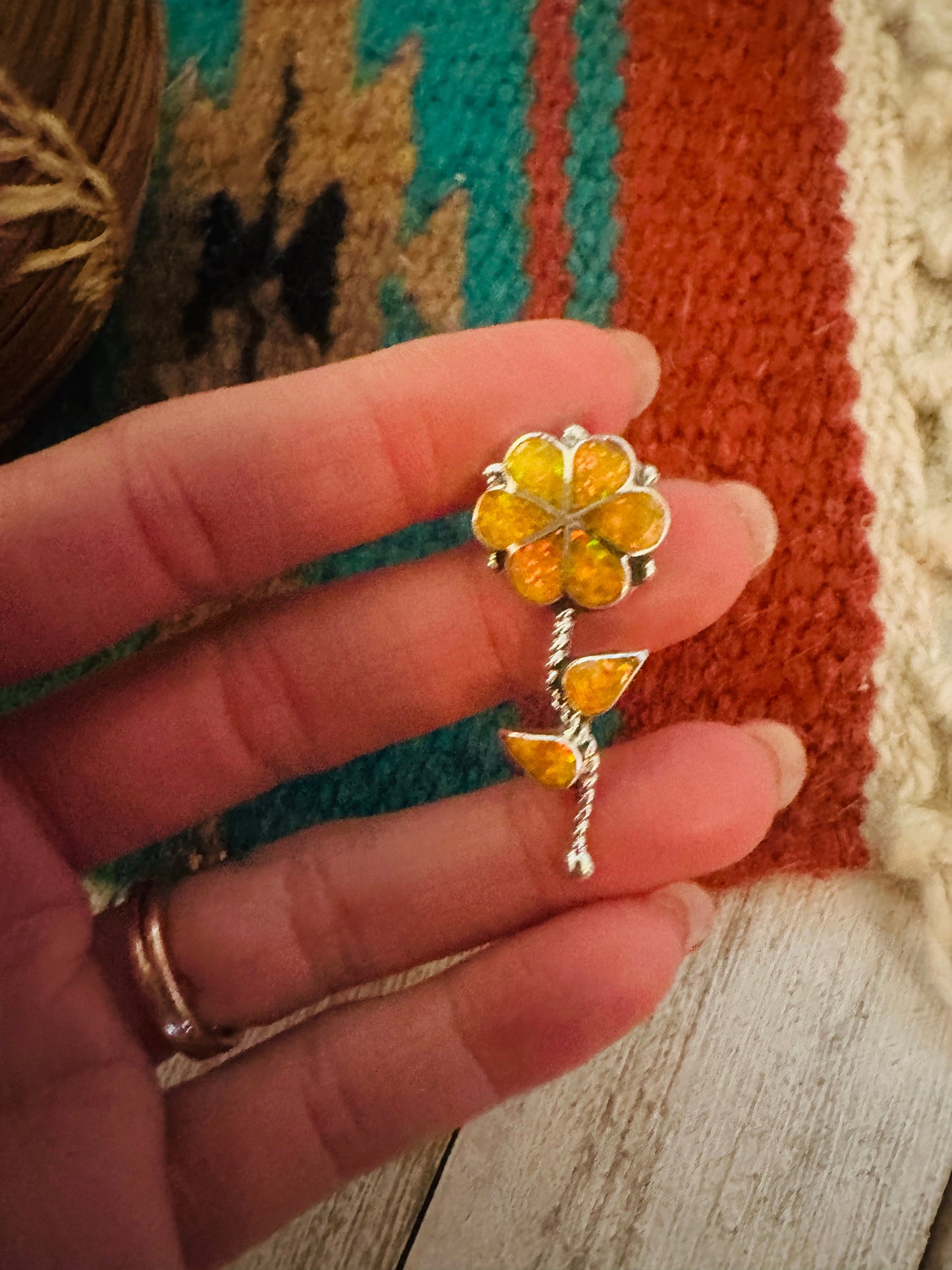 Handcrafted Yellow Opal & Sterling Silver Inlay Flower Pendant