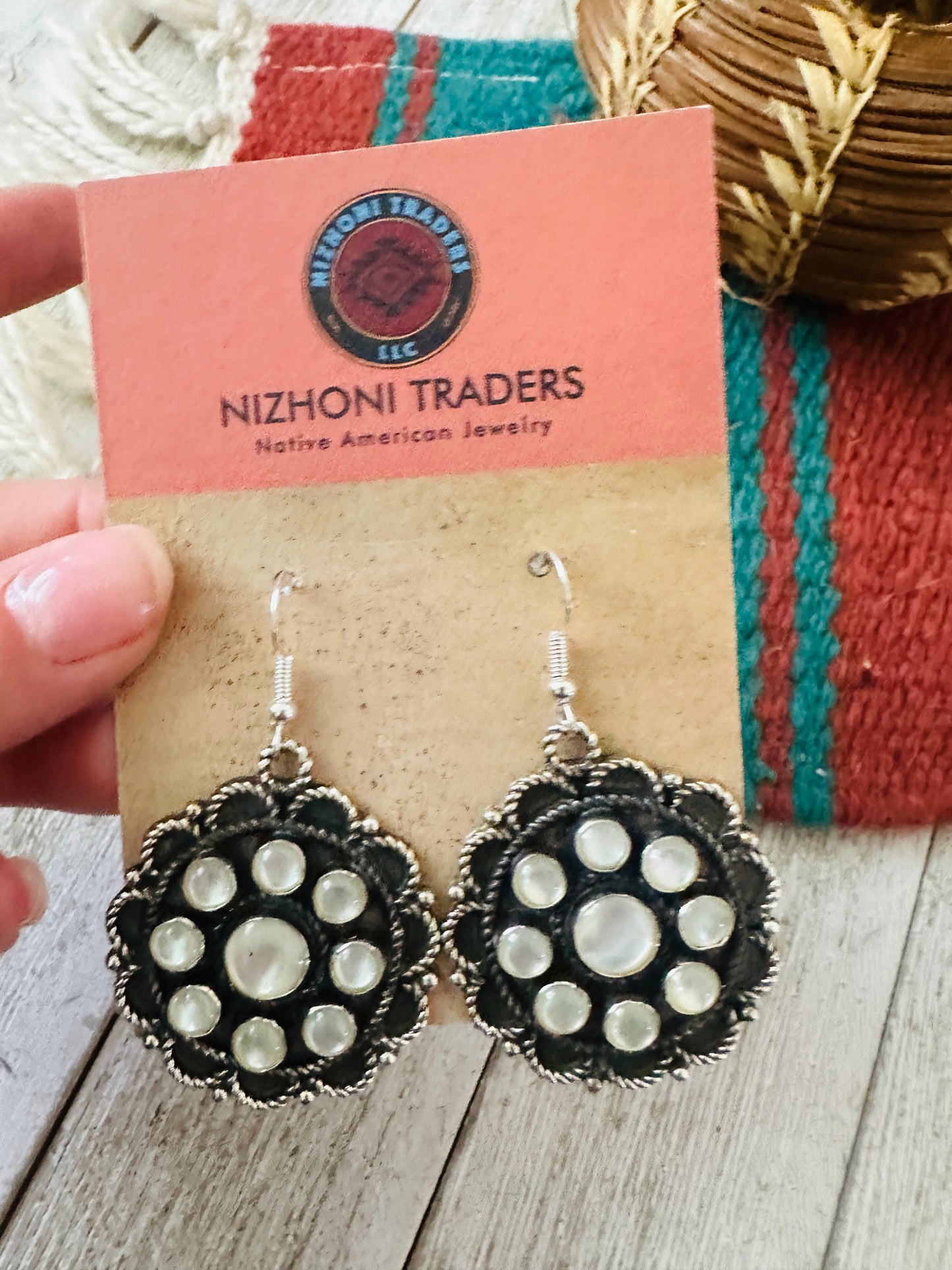 Handcrafted Mother of Pearl & Sterling Silver Cluster Dangle Earrings