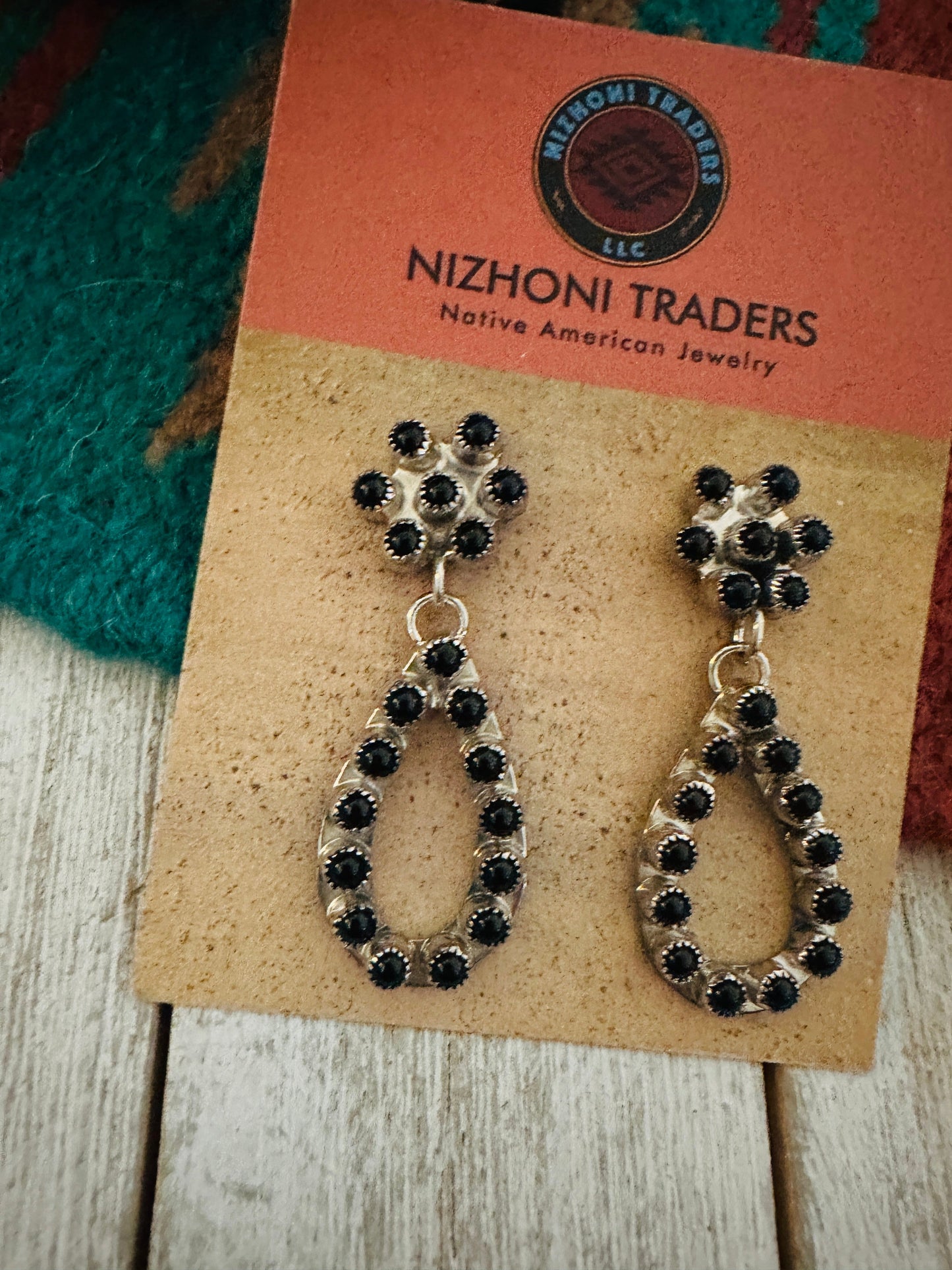 Handcrafted Sterling Silver & Black Onyx Petit Point Dangle Earrings