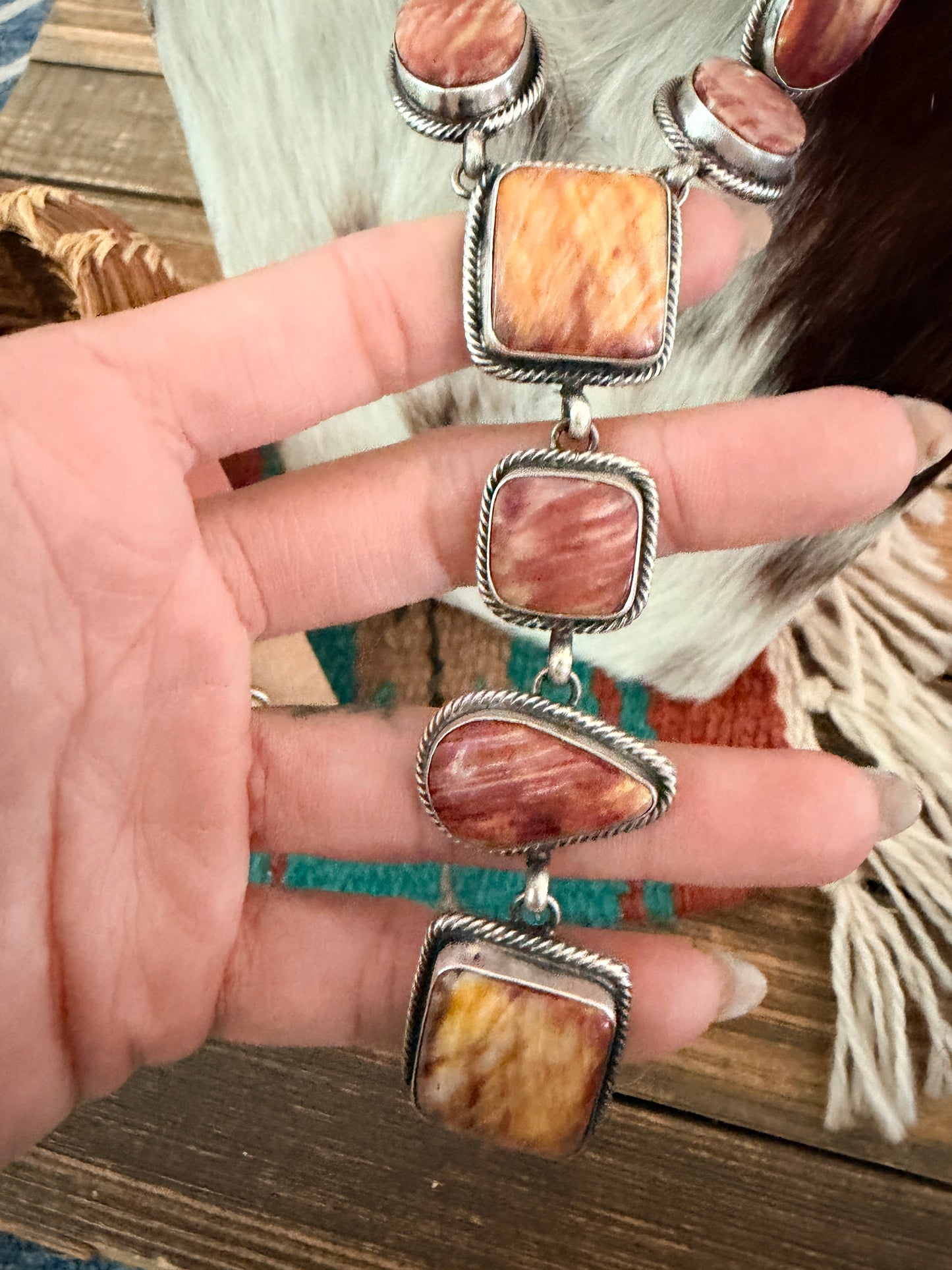 Handcrafted Spiny Oyster & Sterling Silver Necklace and Earring Set by Darrin Livingston