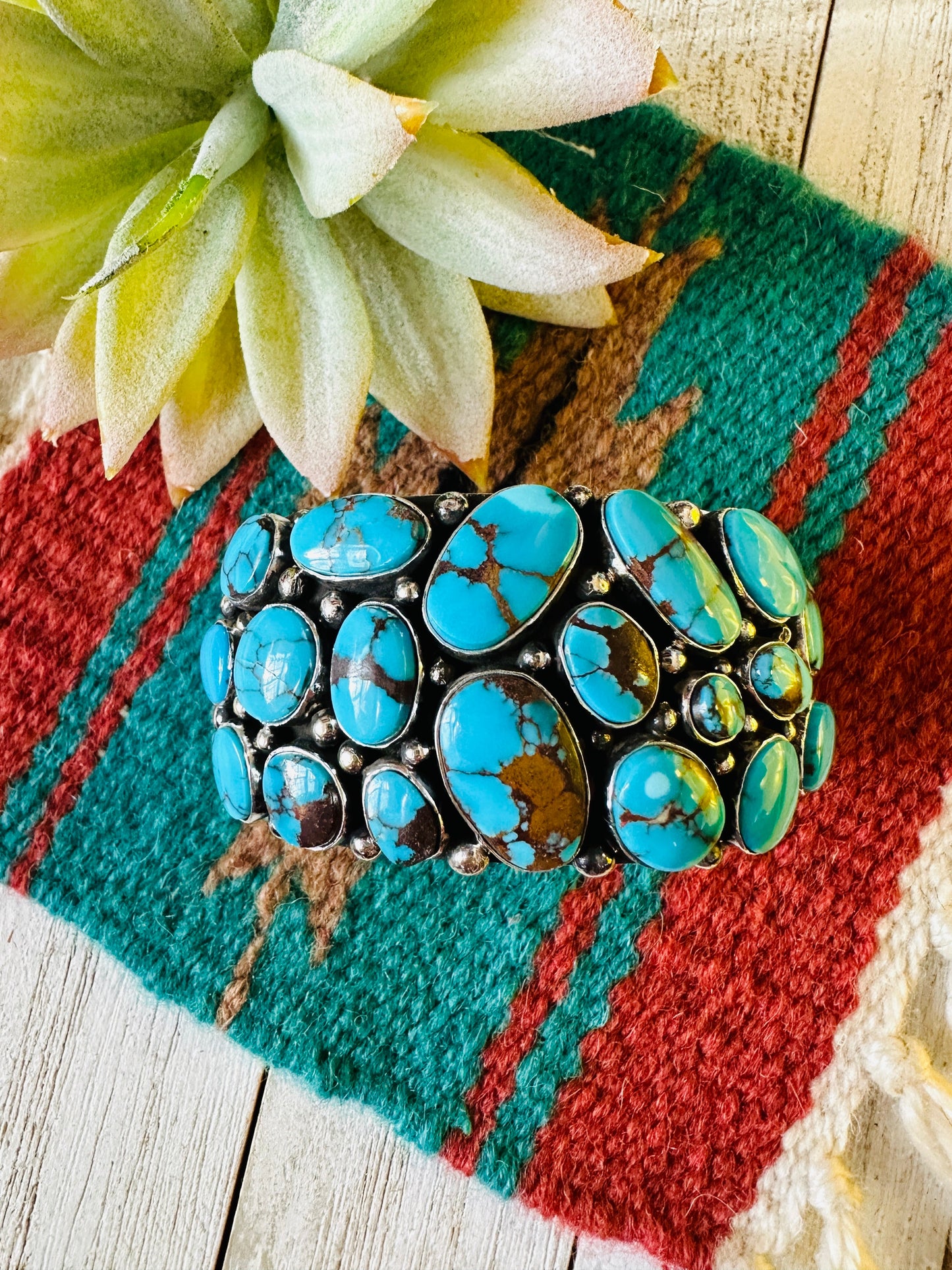 Navajo Sterling Silver & Kingman Turquoise Cuff Bracelet