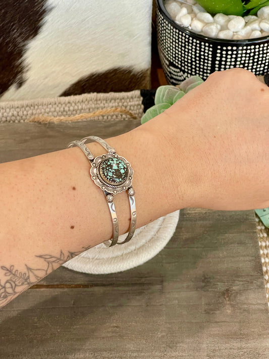 Nizhoni Handmade Sterling Silver & Number 8 Turquoise Adjustable Cuff Bracelet