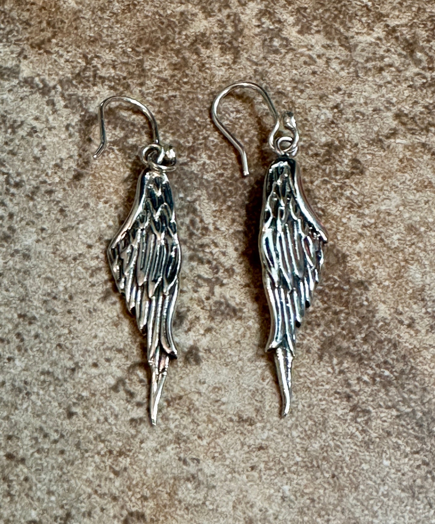 Angel Wing Sterling Silver Earrings on Hook