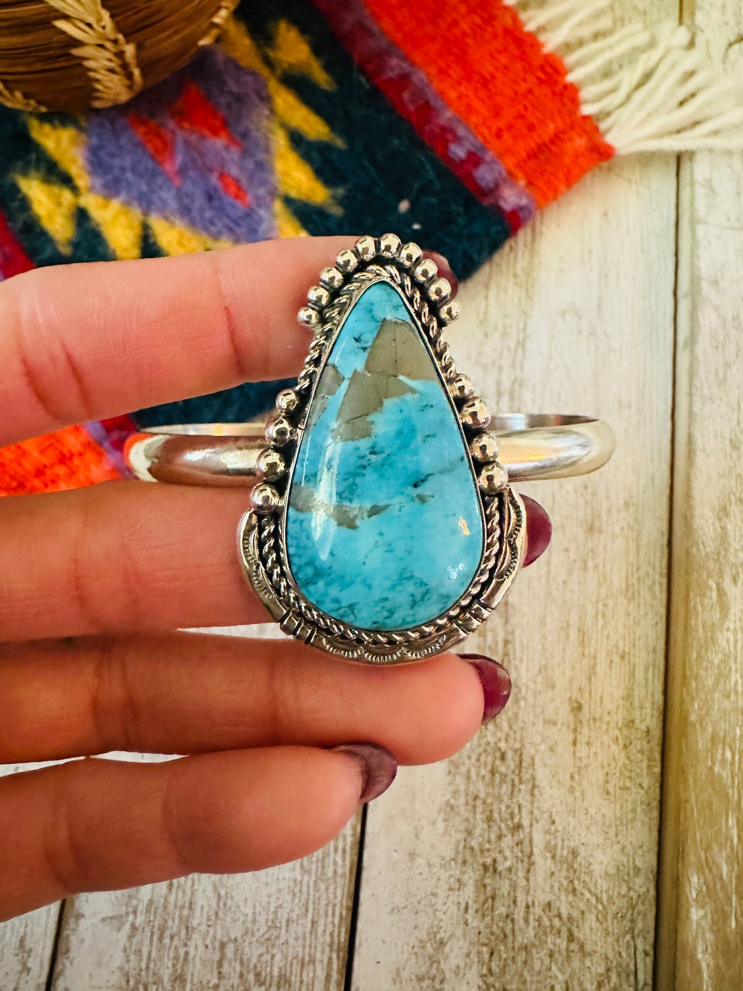 Handcrafted Sterling Silver & Turquoise Cuff Bracelet by Francis Fred