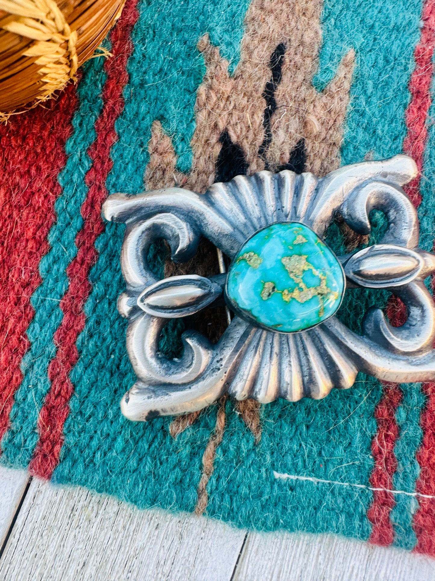 Handcrafted Turquoise & Sterling Silver Belt Buckle by Chimney Butte
