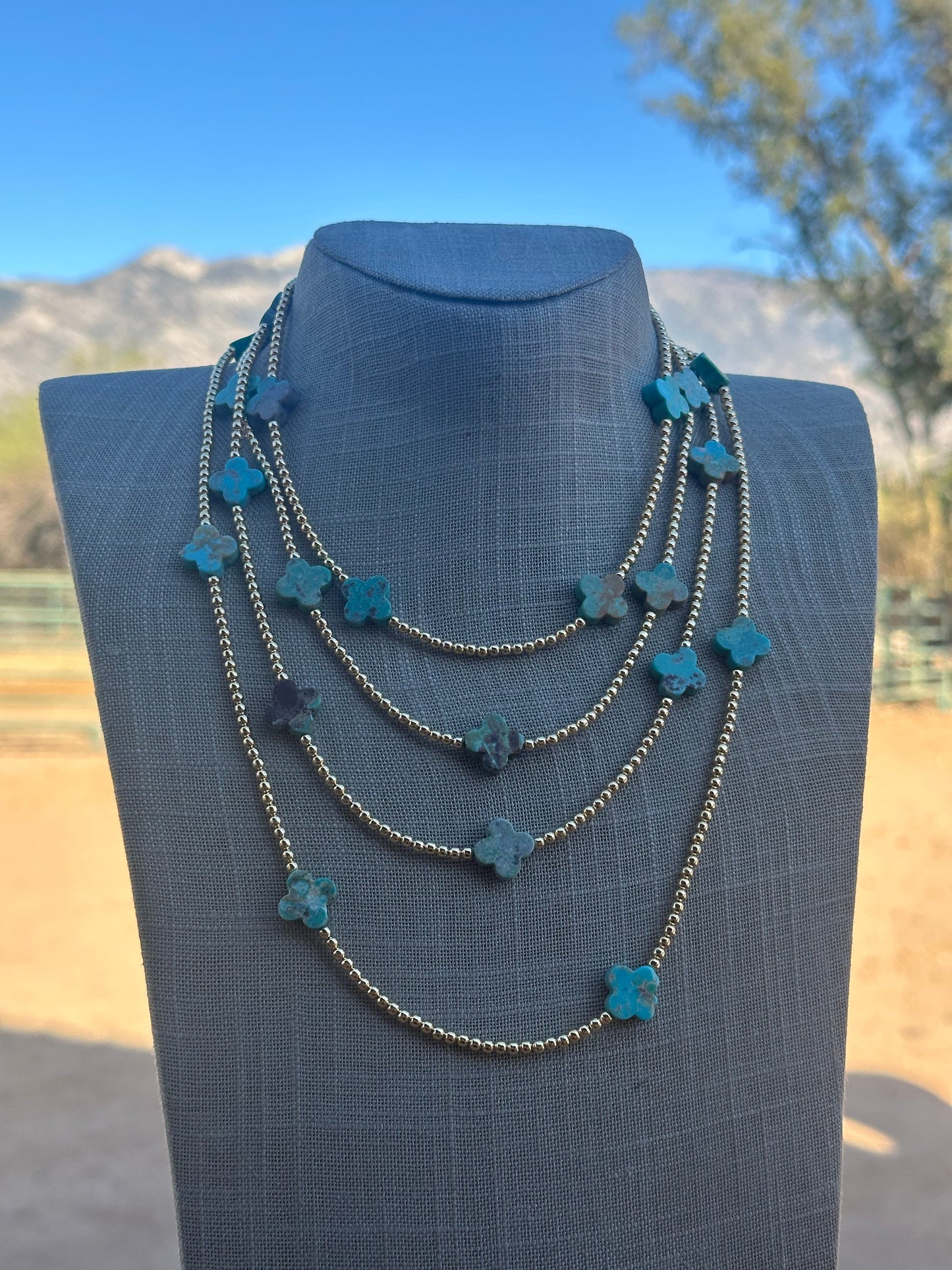 Cle’vara Turquoise, Gold & Sterling Silver Beaded Necklace