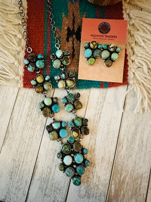 Handcrafted Sterling Silver & Multi Turquoise Cluster Necklace
