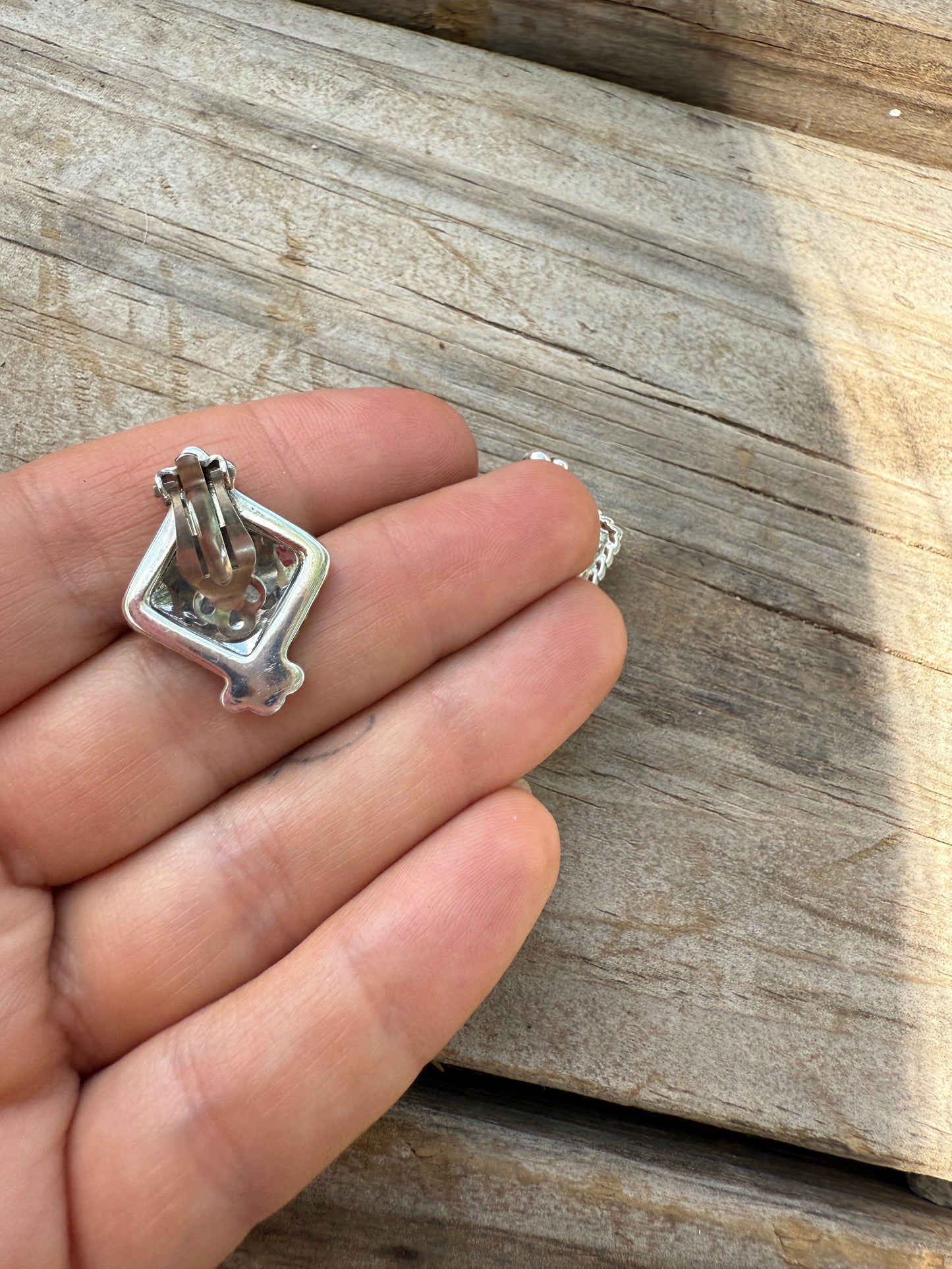 Handmade Sterling Silver Diamond Shaped Clip On Earrings