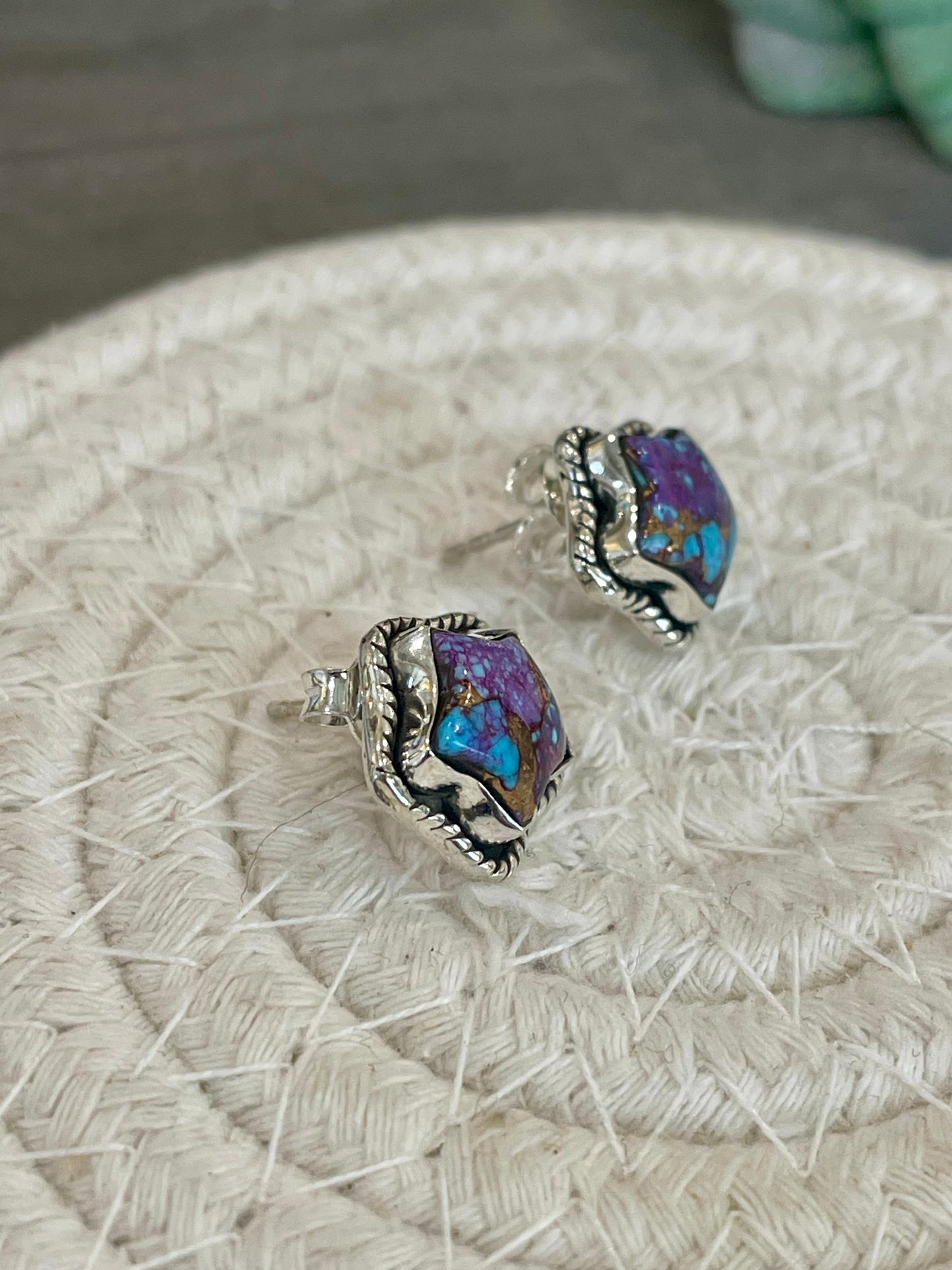 Sizzling Handmade Star Sterling Silver & Purple Mojave Post Earrings