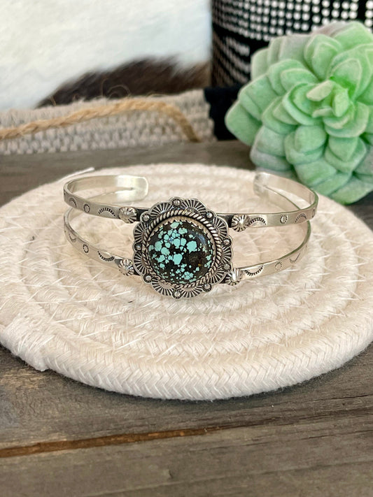 Nizhoni Handmade Sterling Silver & Number 8 Turquoise Adjustable Cuff Bracelet