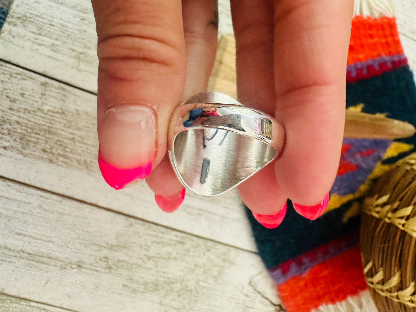 Handcrafted Turquoise & Sterling Silver Cluster Cigar Band Ring
