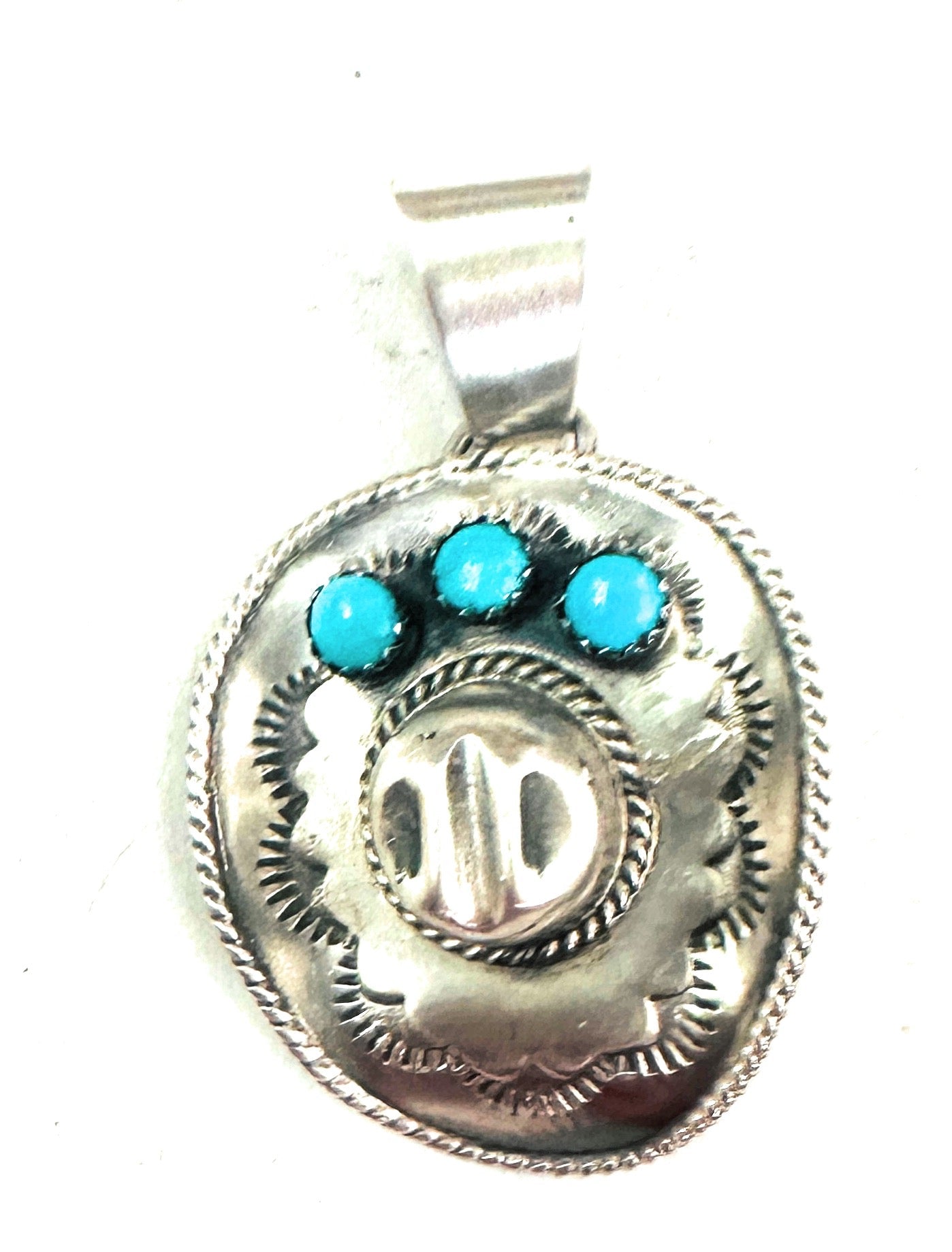 Handcrafted Turquoise & Sterling Silver Cowboy Hat Pendant