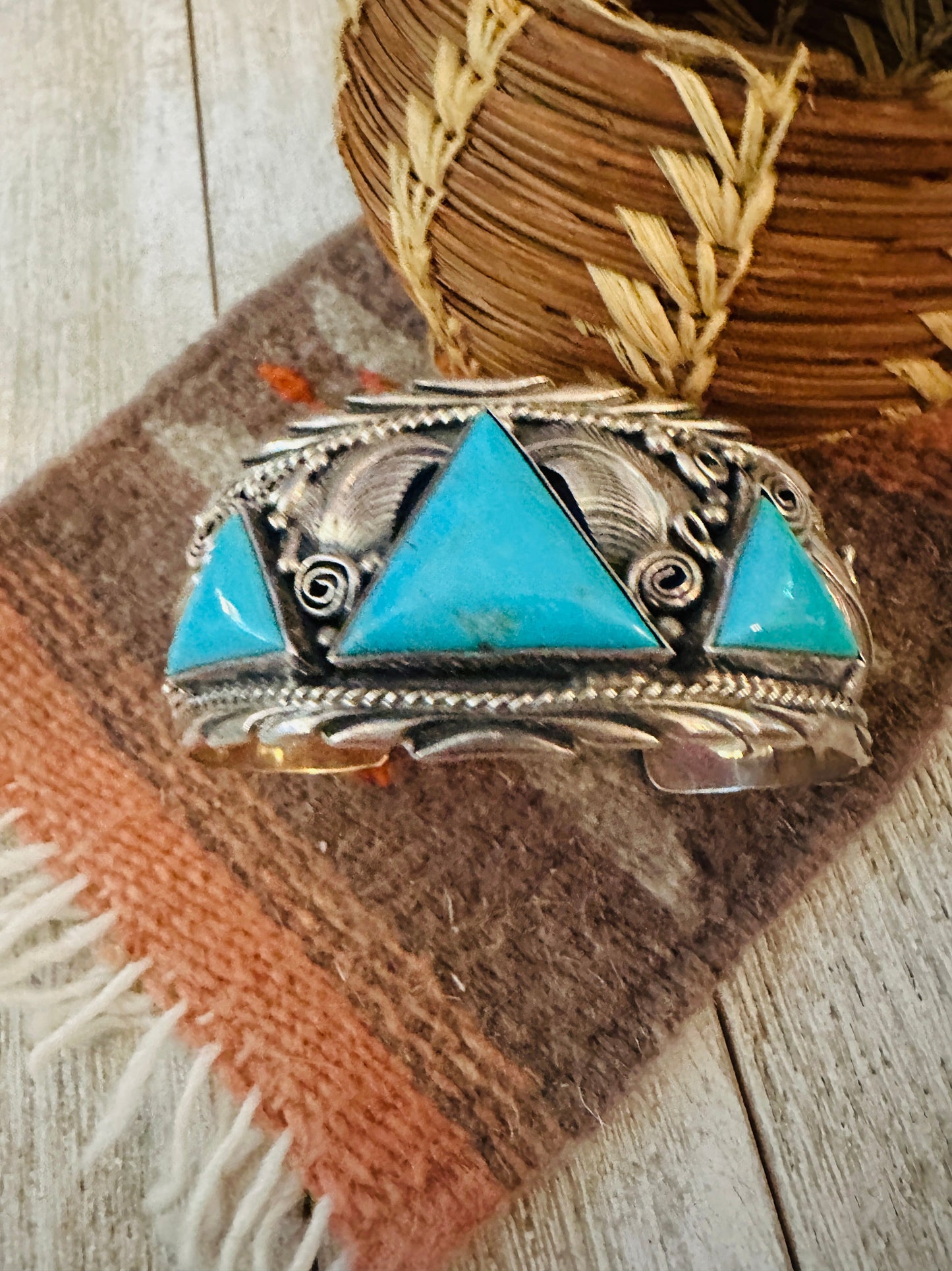 Handcrafted Old Pawn Turquoise & Sterling Silver Cuff Bracelet by Darrell Morgan /