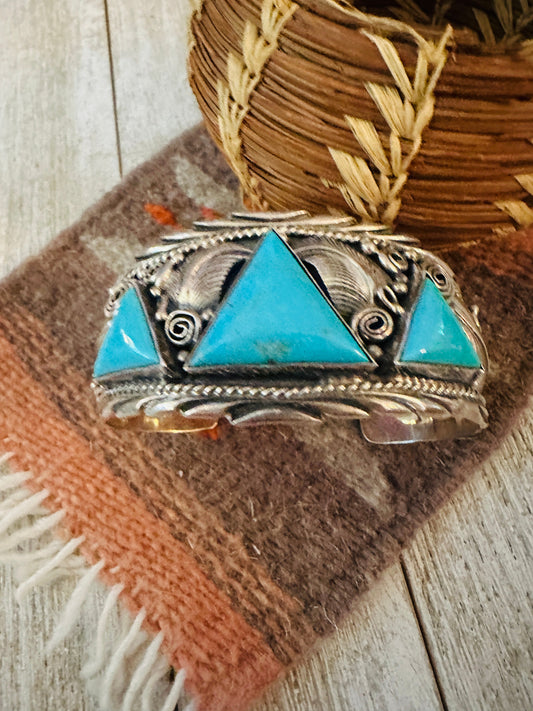 Handcrafted Old Pawn Turquoise & Sterling Silver Cuff Bracelet by Darrell Morgan /