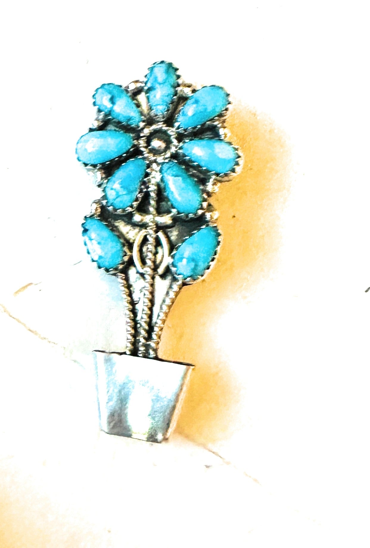 Handcrafted Turquoise & Sterling Silver Flower Brooch