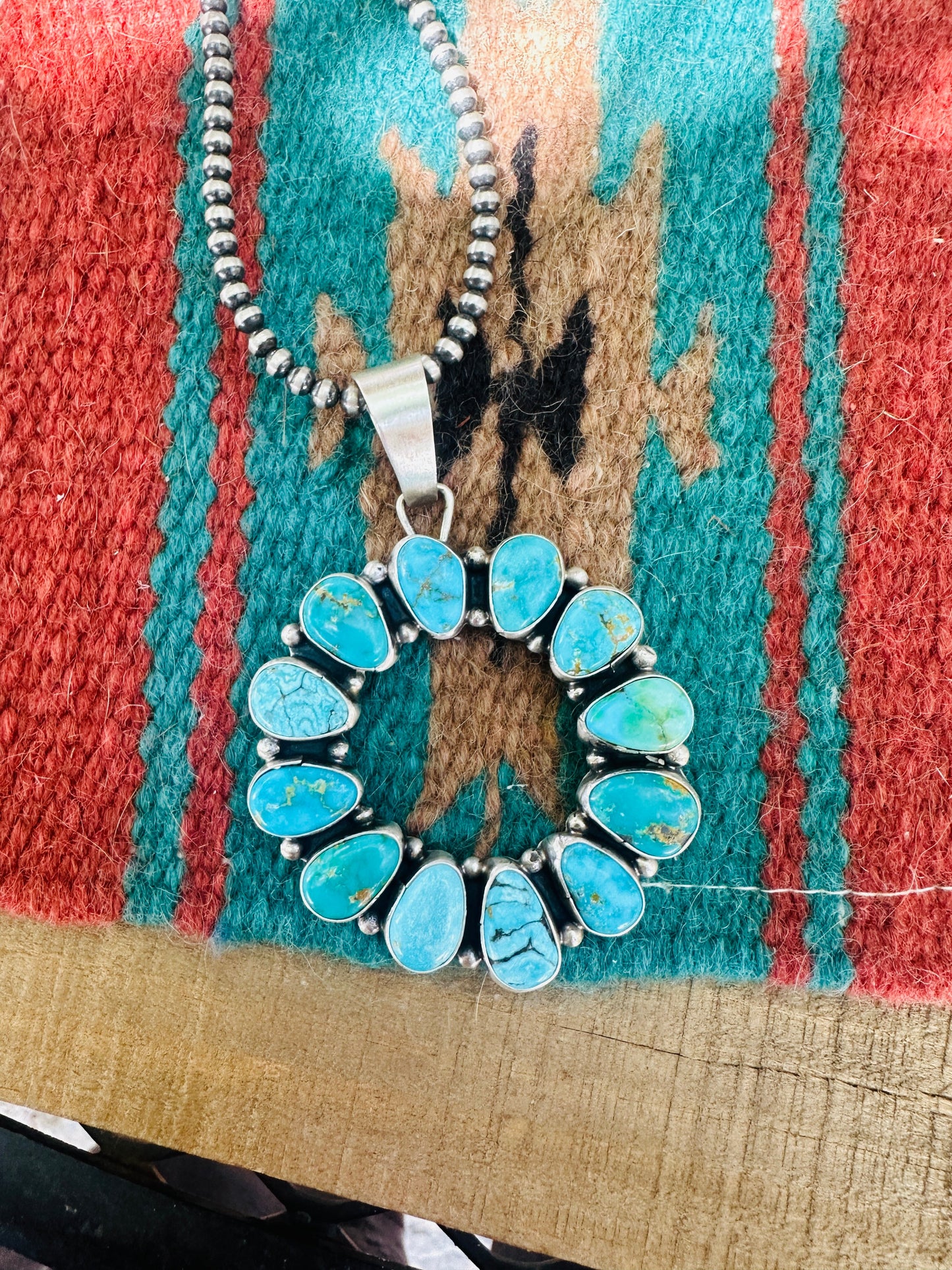 Handcrafted Sterling Silver & Turquoise Cluster  Pendant