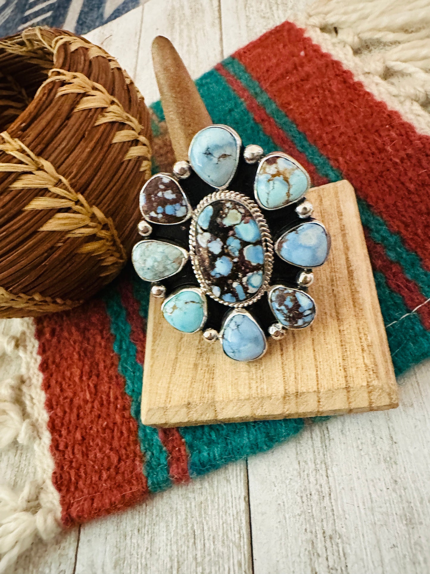 Handcrafted Sterling Silver & Golden Hills Turquoise Cluster Adjustable Ring