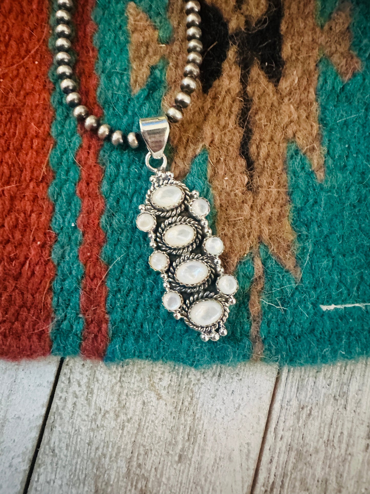 ** Christmas Collection ** Handmade Sterling Silver & Mother of Pearl Pendant Signed Nizhoni