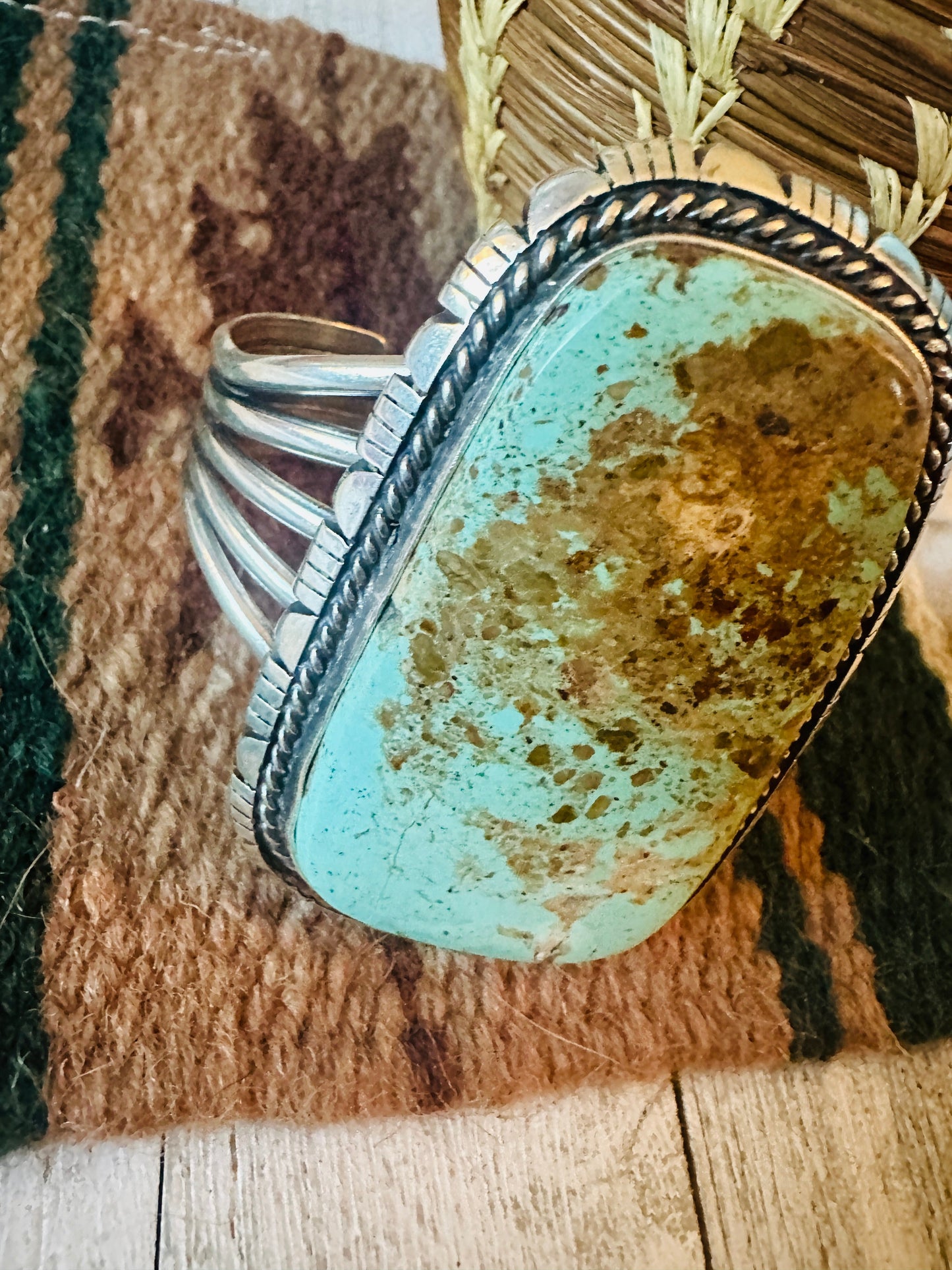 Handcrafted Sterling Silver & Number 8 Turquoise Cuff Bracelet