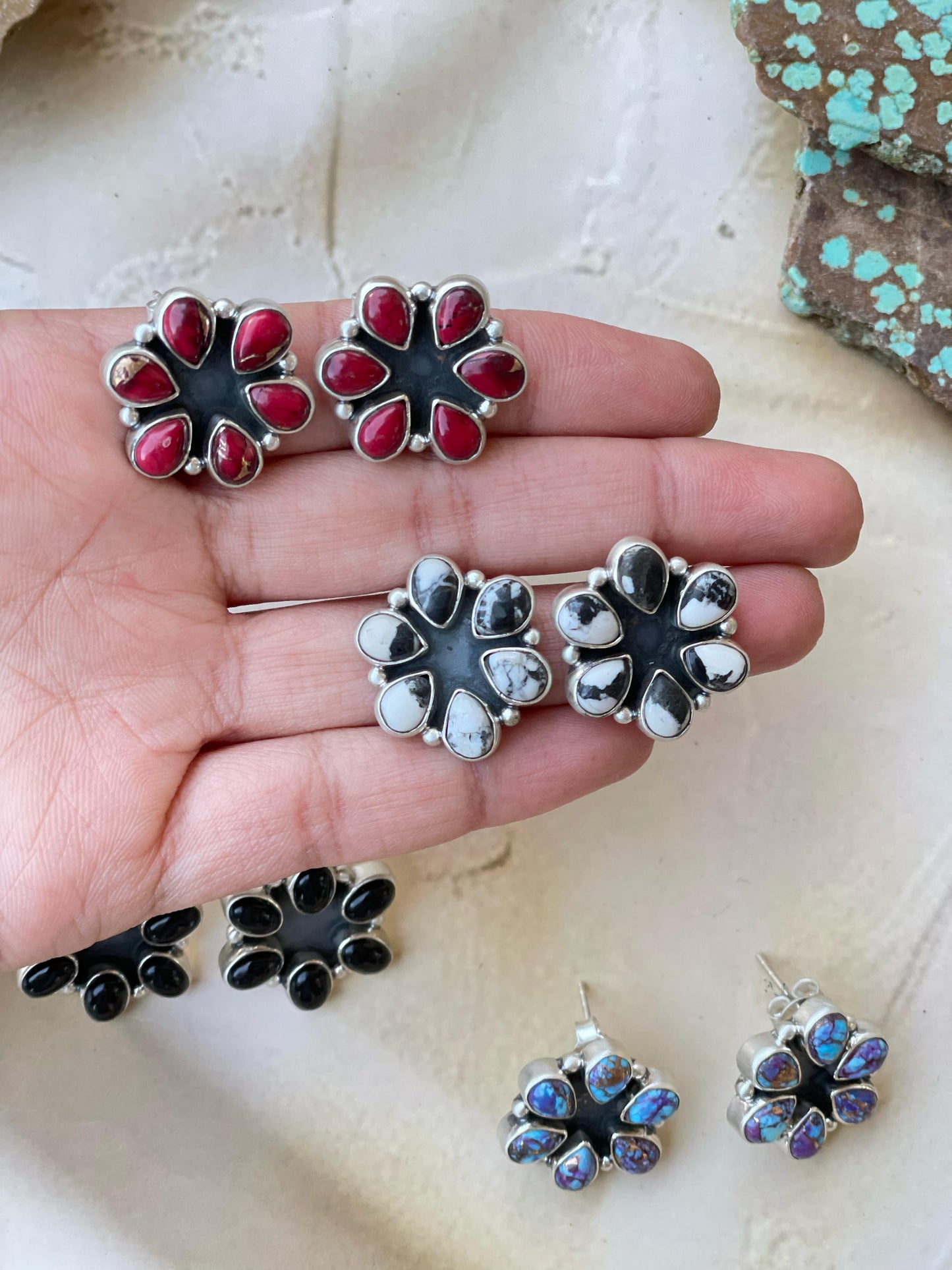 Handmade Sterling Silver 6 Stone Post Earring