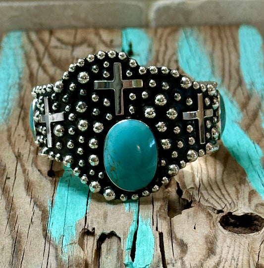 Turquoise Cross Cuff Sterling Silver Bracelet