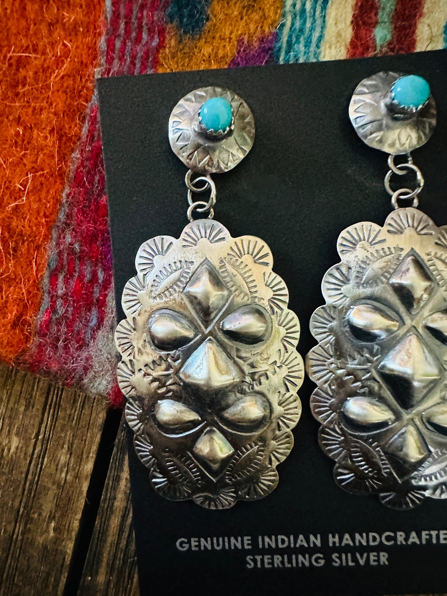 Handcrafted Turquoise & Sterling Silver Concho Dangle Earrings by Tim Yazzie