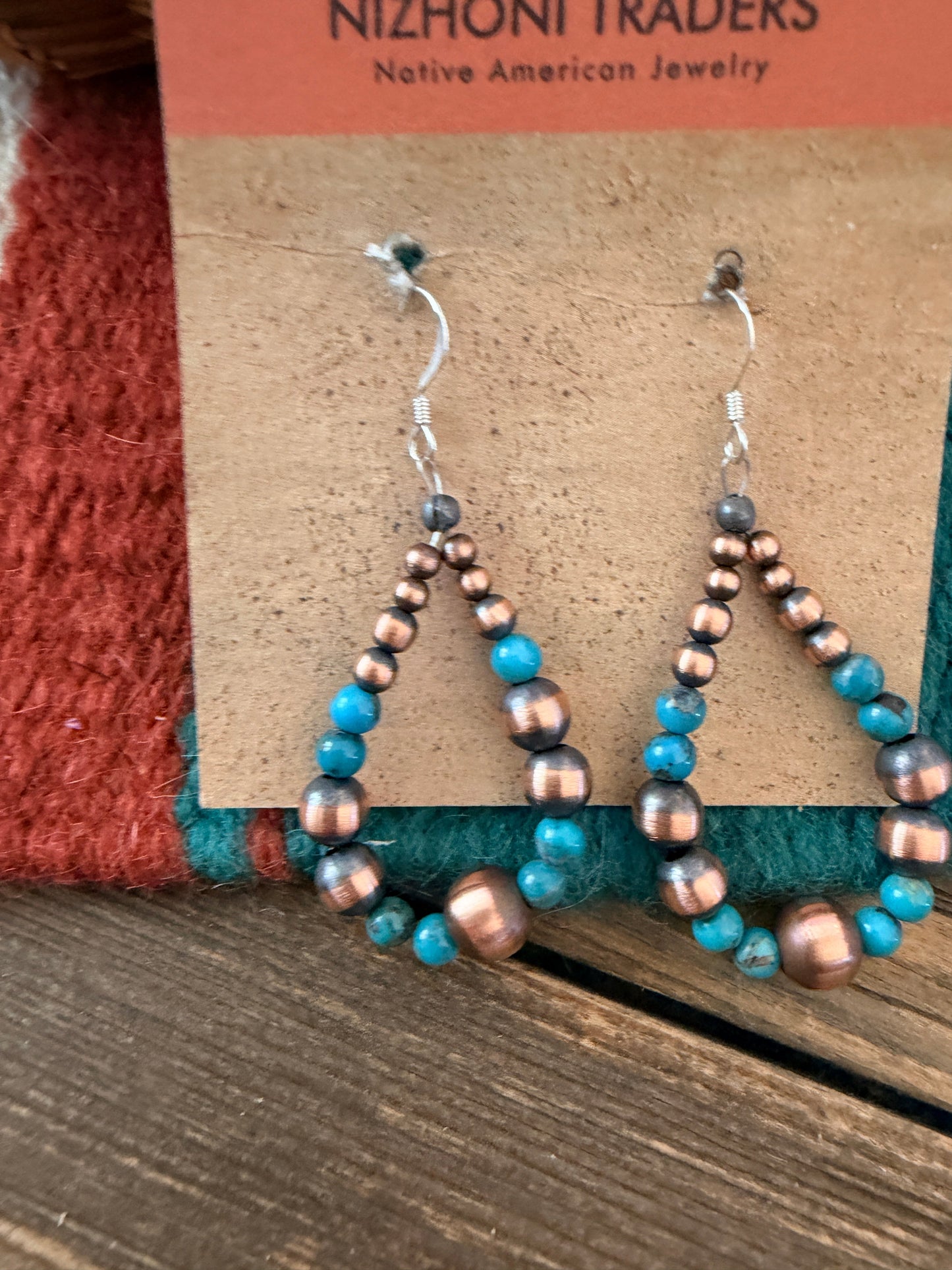 Handcrafted Copper & Turquoise Beaded Dangle Hoop Earrings