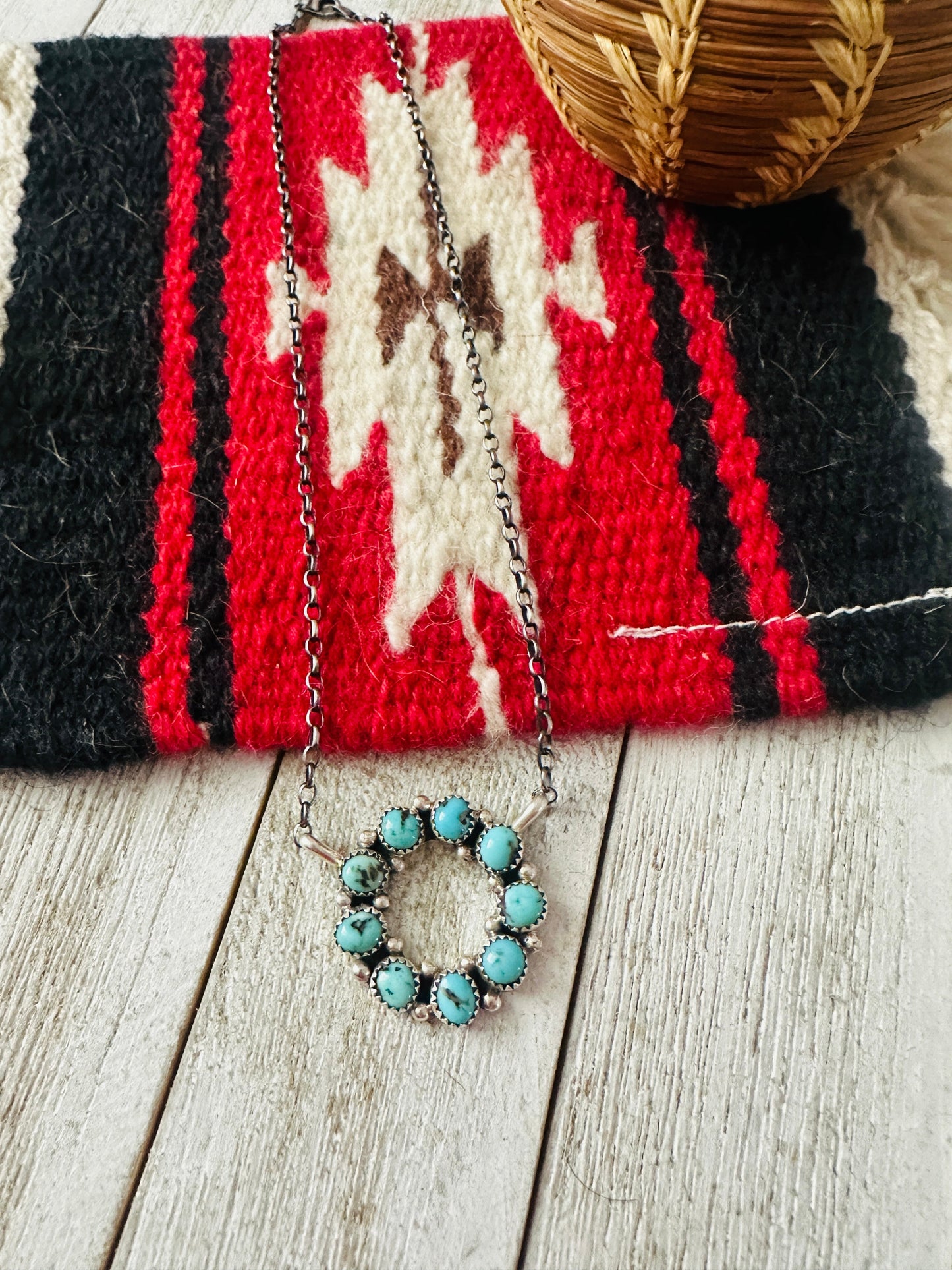 Handcrafted Sterling Silver & Kingman Turquoise Ring Necklace