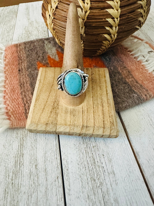 Handcrafted Kingman Turquoise & Sterling Silver Ring Size 9.5