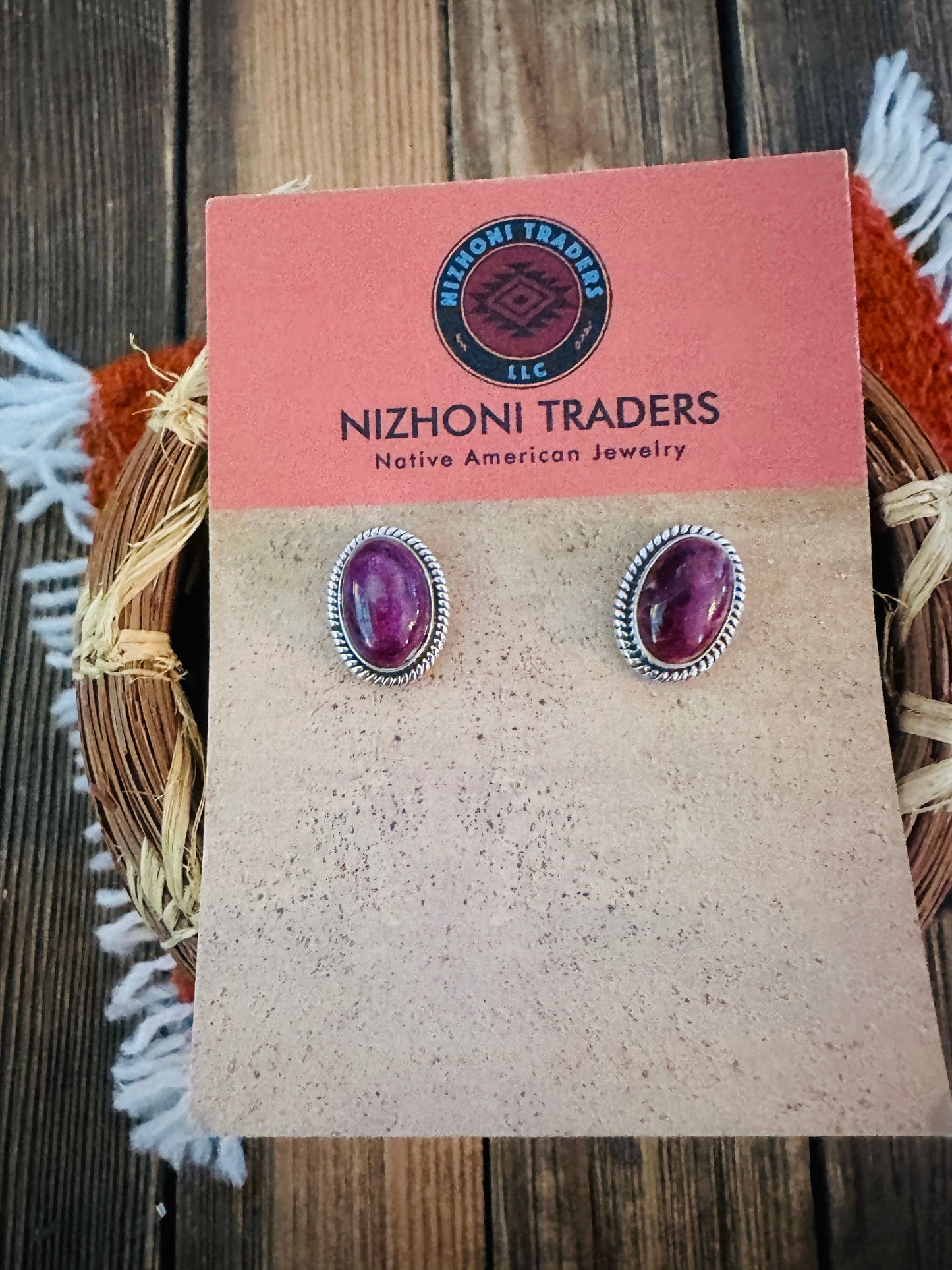 Handcrafted Purple Spiny & Sterling Silver Stud Earrings