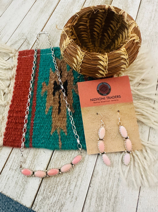 Handcrafted Queen Pink Conch & Sterling Silver Necklace Set