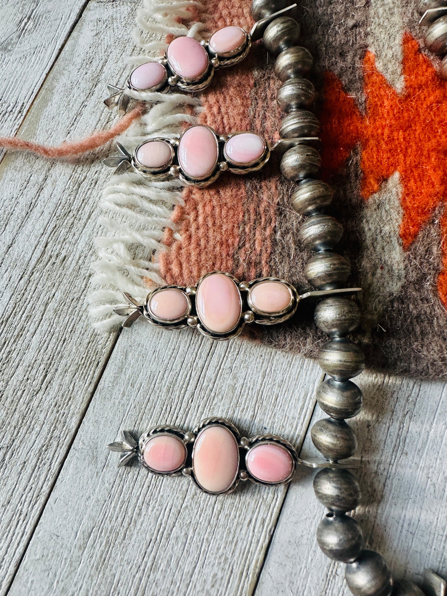 Handcrafted Sterling Silver & Queen Pink Conch Squash Blossom Necklace Set