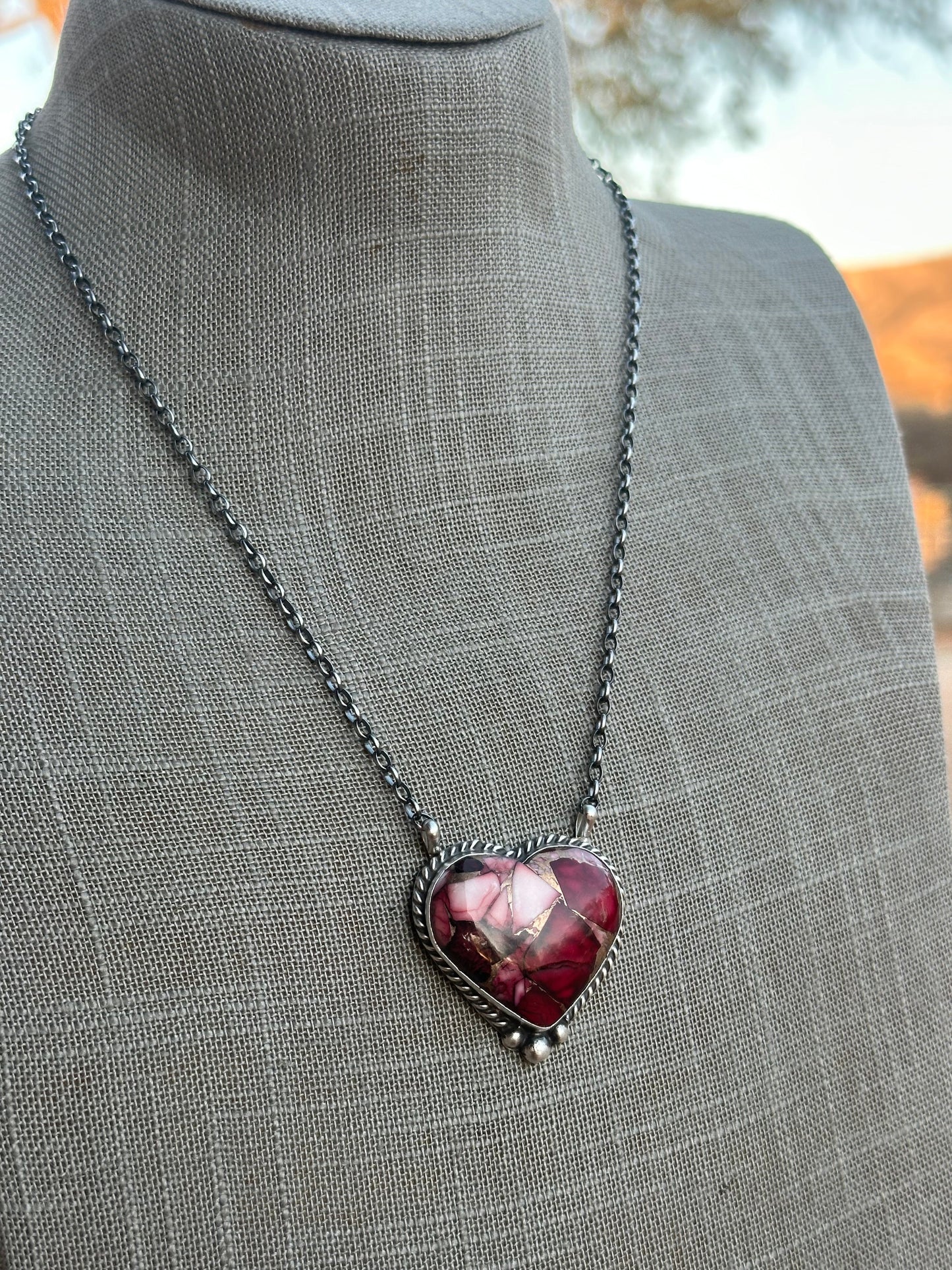 Handcrafted Rose Dahlia & Sterling Silver Heart Necklace