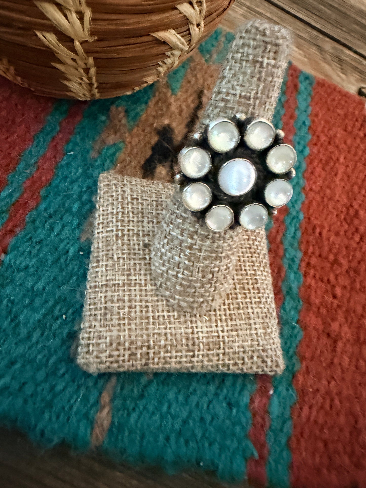 Handcrafted Mother of Pearl & Sterling Silver Cluster Ring Size 8.5