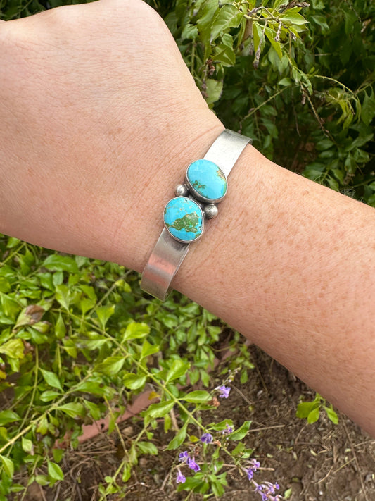 Beautiful Kathleen Livingston Handcrafted Sterling Sonoran Moutain Turquoise Bracelet Cuff Signed /