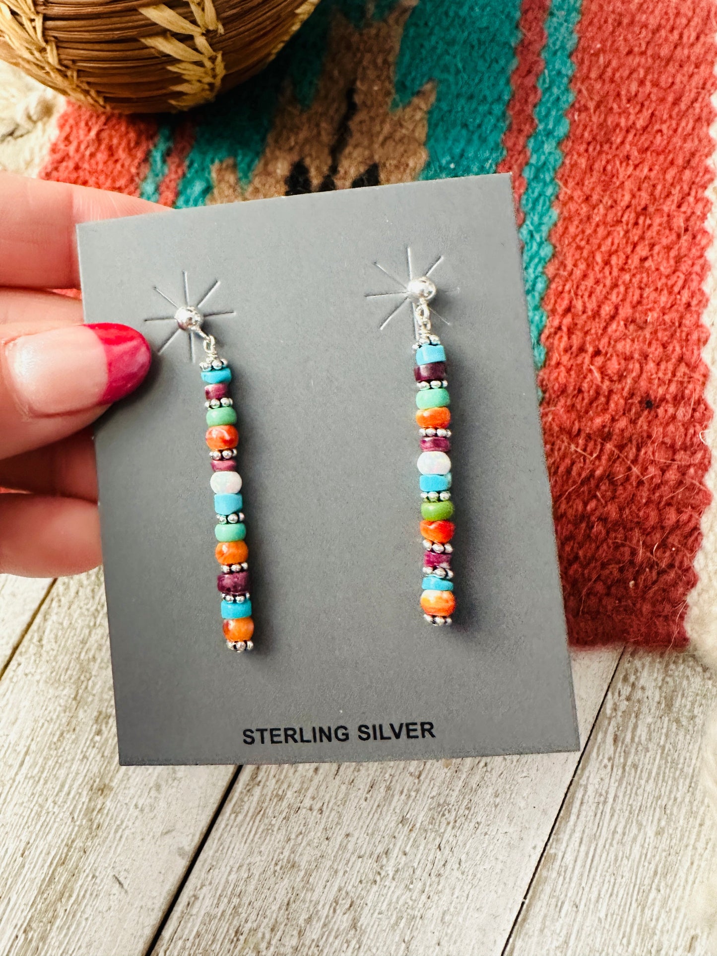Handcrafted Multi Stone & Sterling Silver Beaded Dangle Earrings