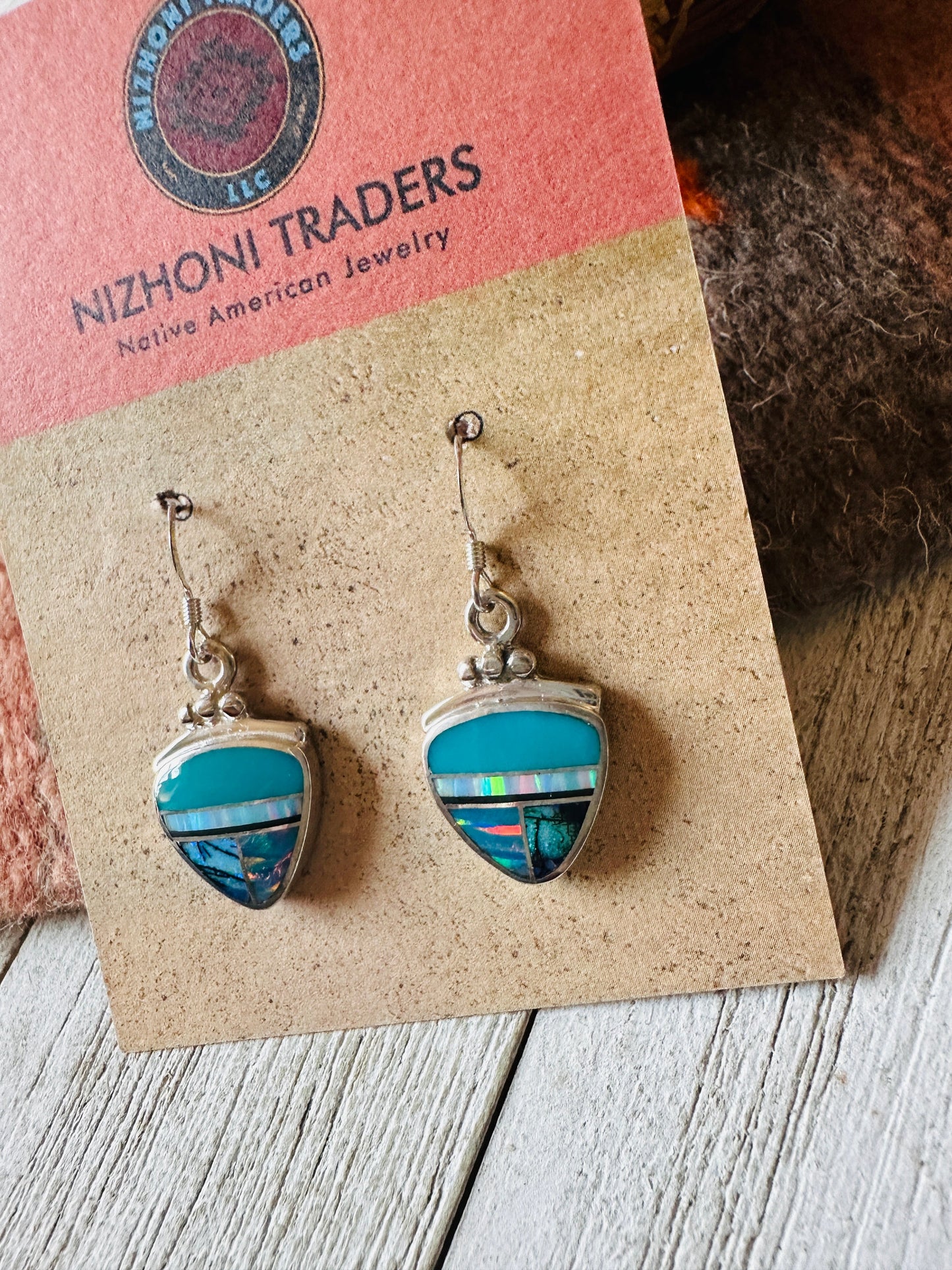 Handcrafted Sterling Silver & Multi Stone Inlay Dangle Earrings