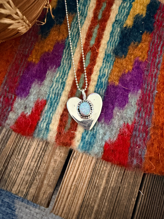 Handcrafted Sterling Silver & Fire Opal Heart Pendant by Joseph Martinez