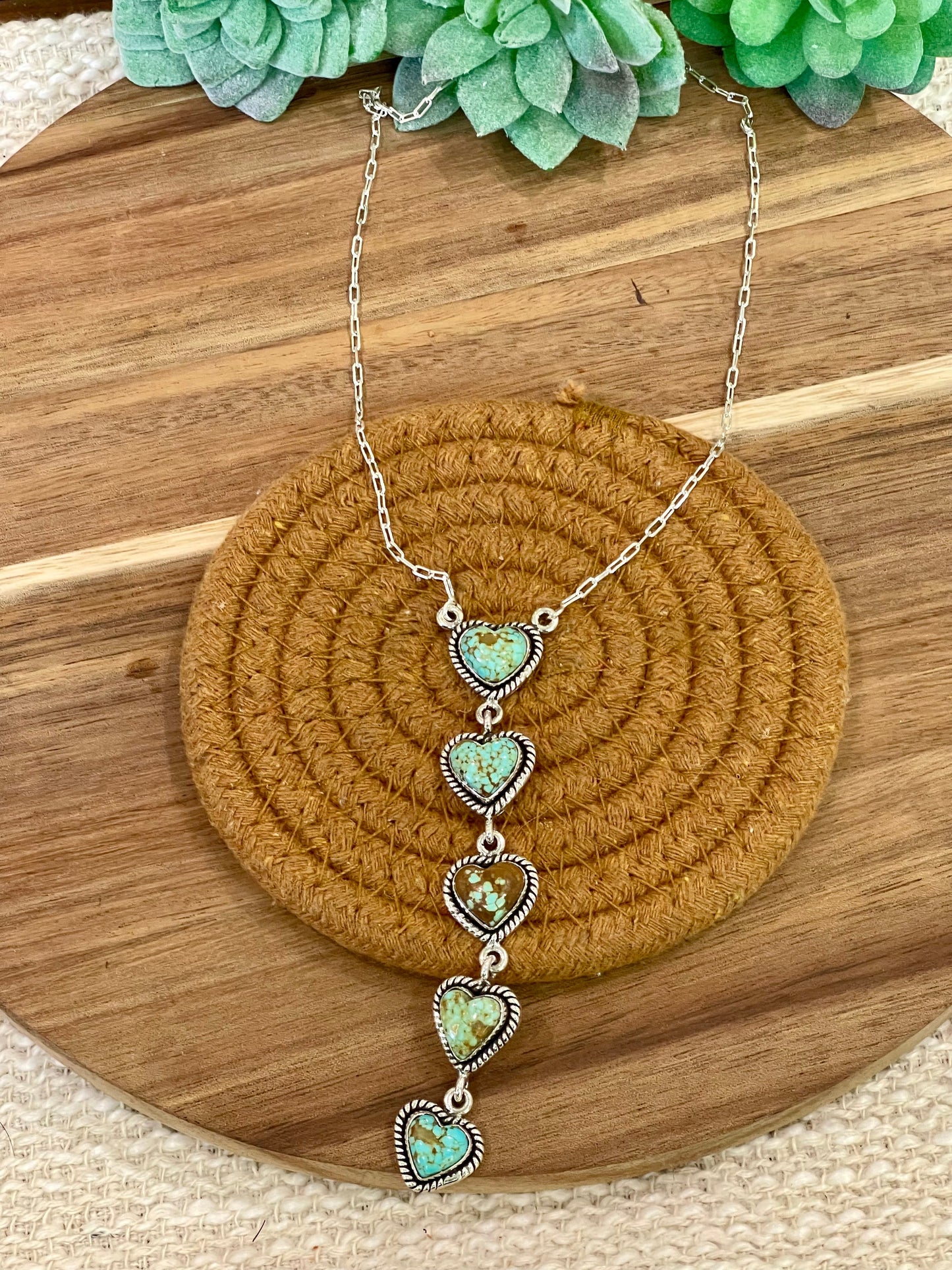 Handmade Sterling Silver Number 8 Turquoise Heart Drop Necklace with Signed Nizhoni