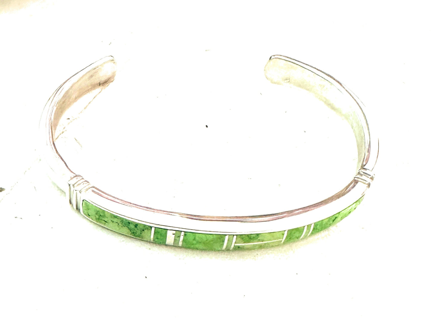 Handcrafted Gaspeite & Sterling Silver Inlay Cuff Bracelet