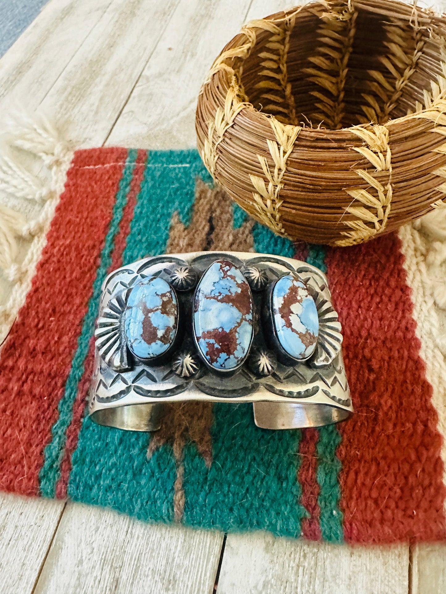 Handcrafted Sterling Silver & Golden Hills Turquoise Cuff Bracelet by Chimney Butte /